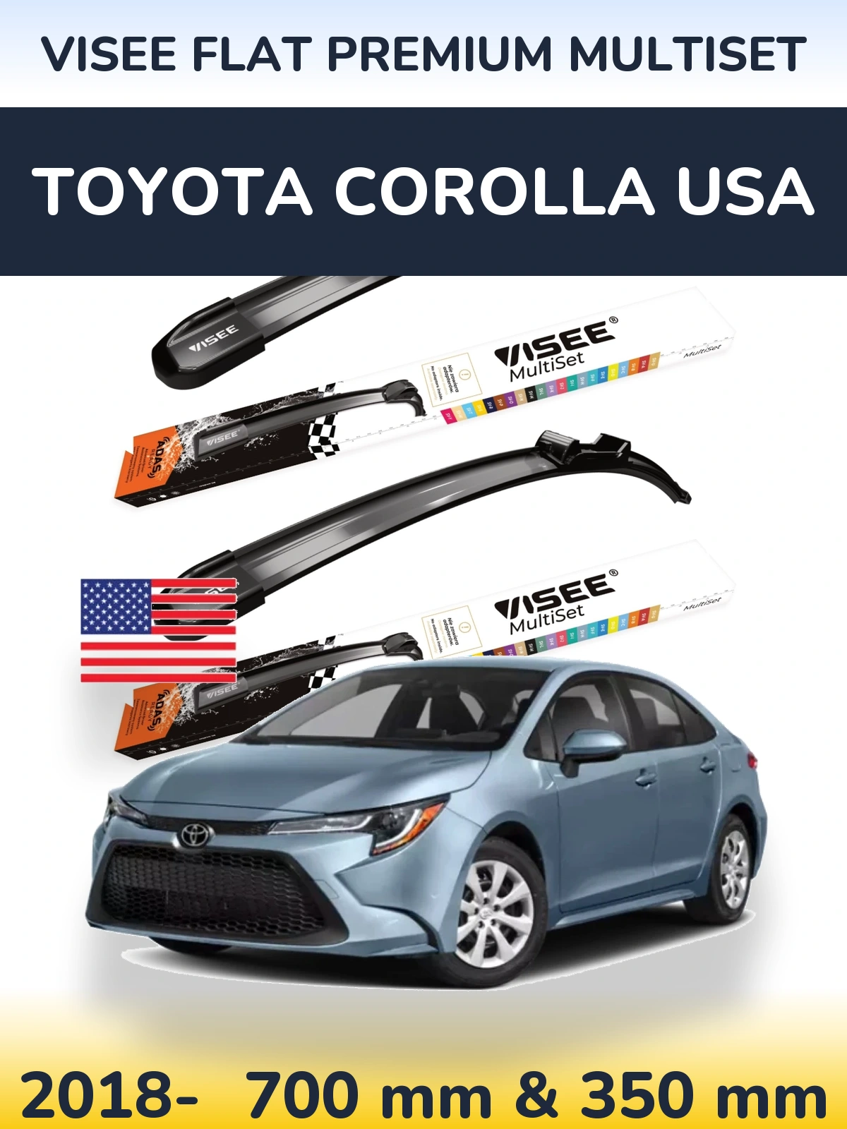 Sada předních stěračů VISEE FLAT PREMIUM MultiSet 700 a 350 mm pro Toyota Corolla USA 2018-2026
