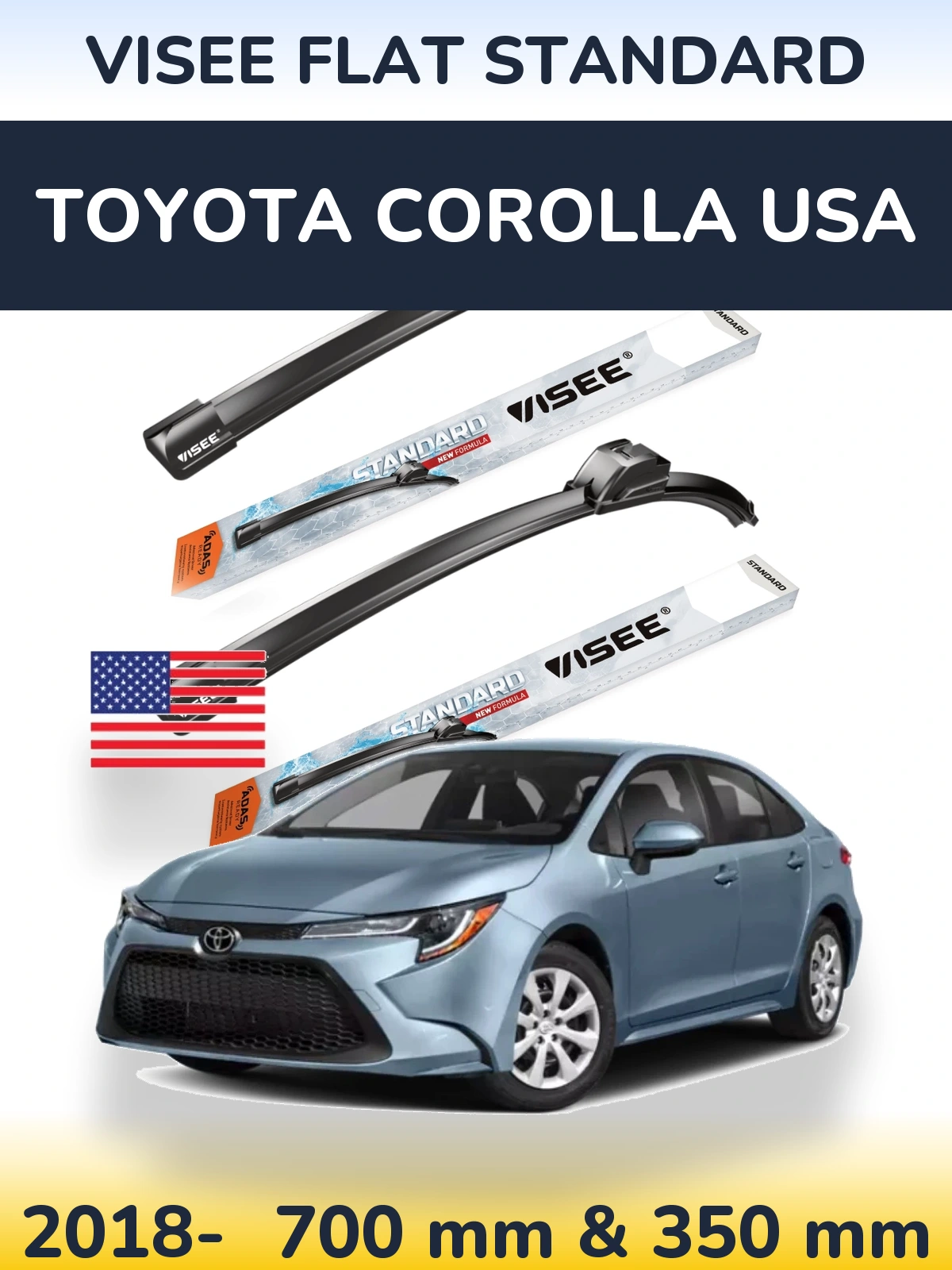 Sada předních stěračů VISEE FLAT STANDARD 700 a 350 mm pro Toyota Corolla USA 2018-2026