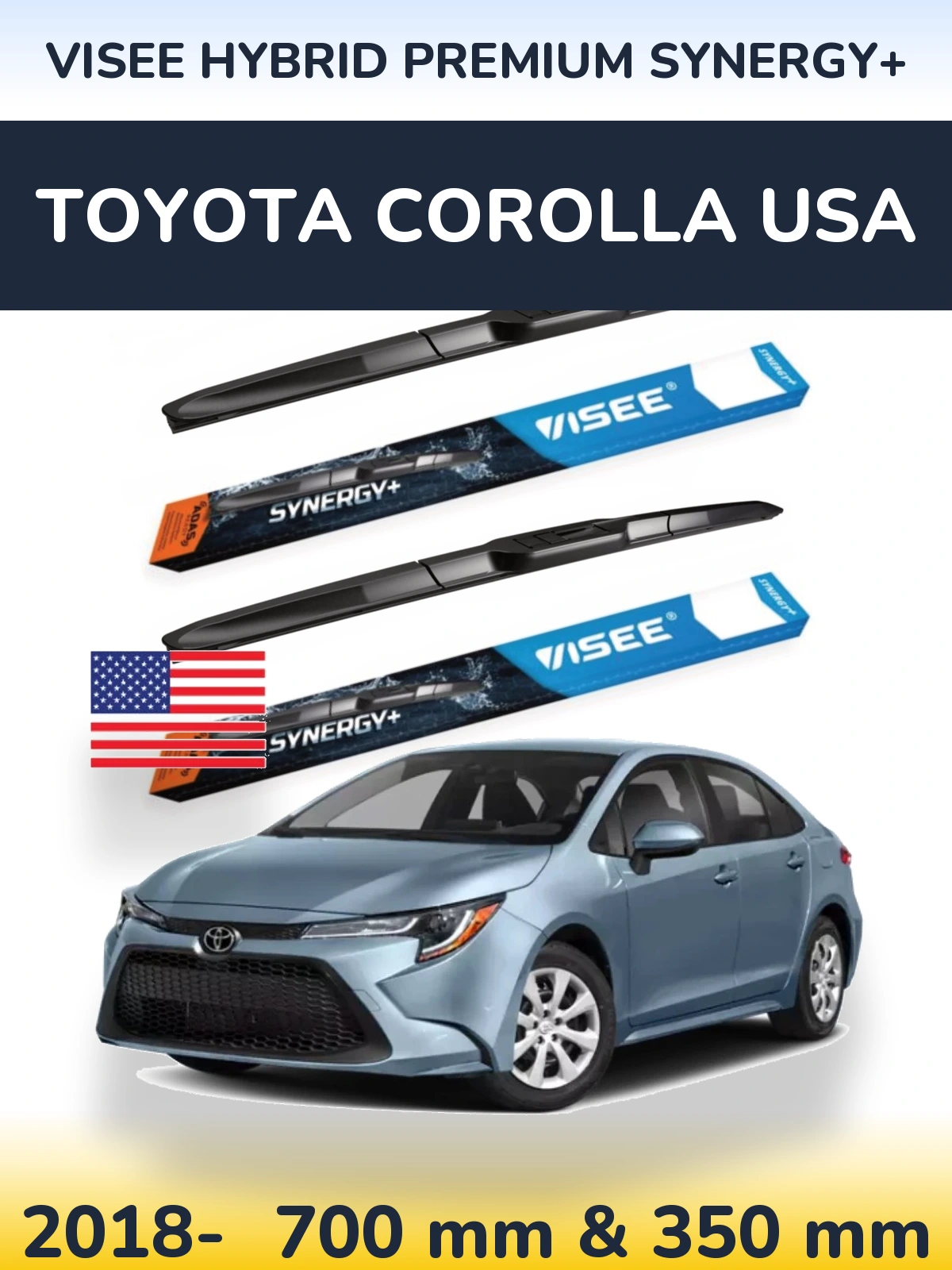 Комплект передніх щіток VISEE HYBRID PREMIUM SYNERGY+ 700 & 350 мм для Toyota Corolla USA 2018-2026