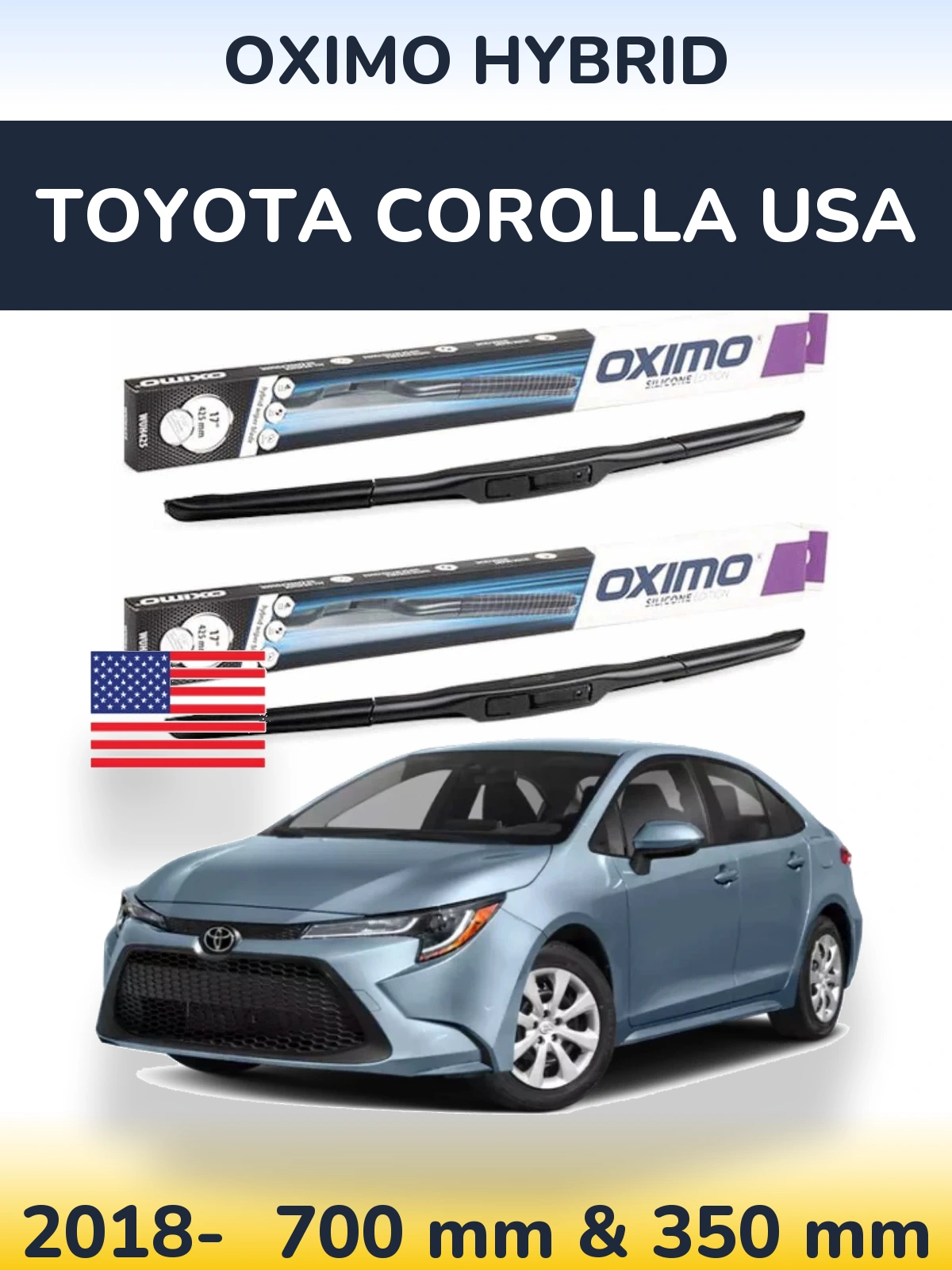 Sada předních stěračů Oximo Hybrid 700 a 350 mm pro Toyota Corolla USA 2018-2026