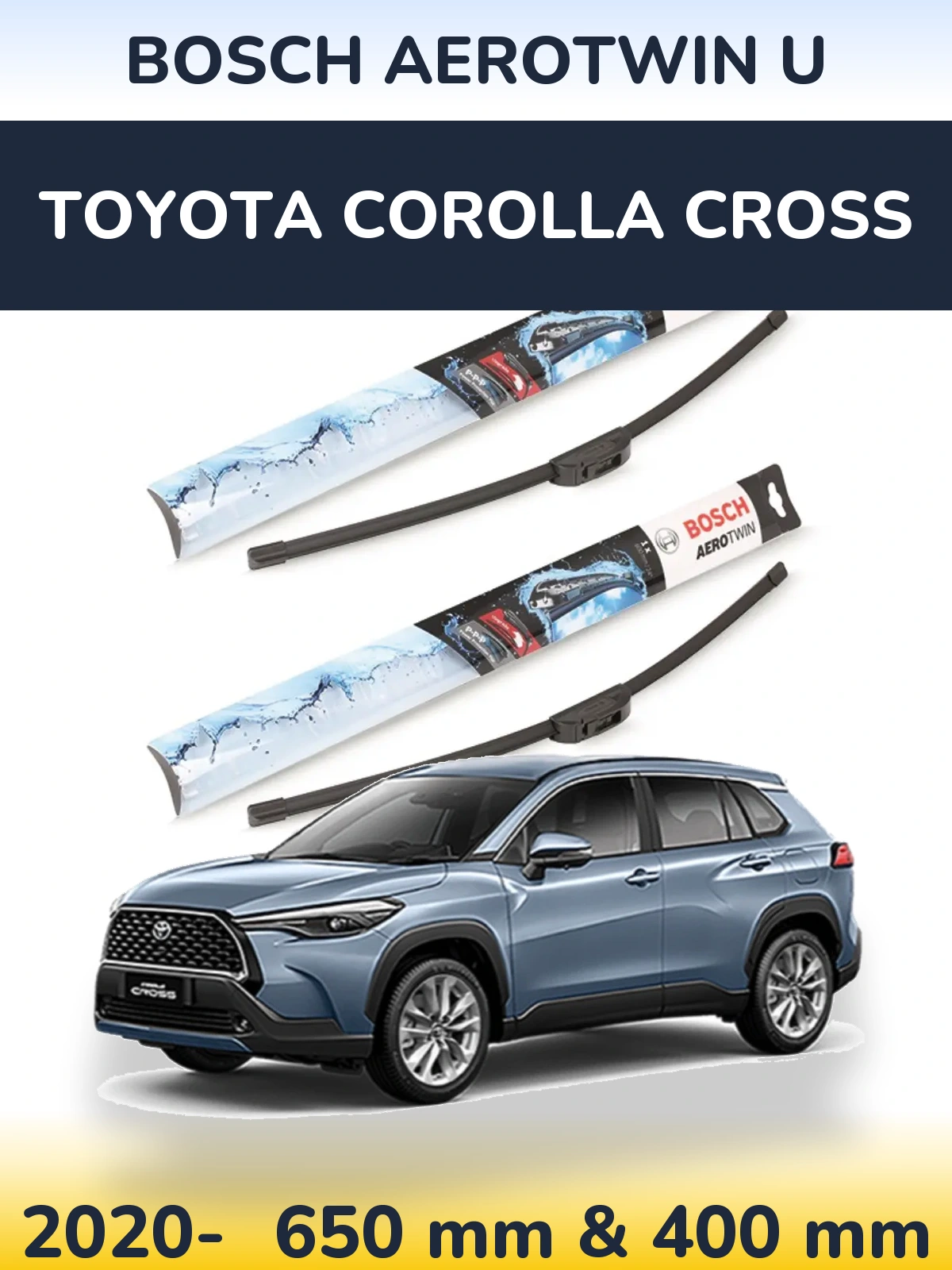 Sada předních stěračů BOSCH AeroTwin U 650 a 400 mm pro Toyota Corolla Cross 2020-2026