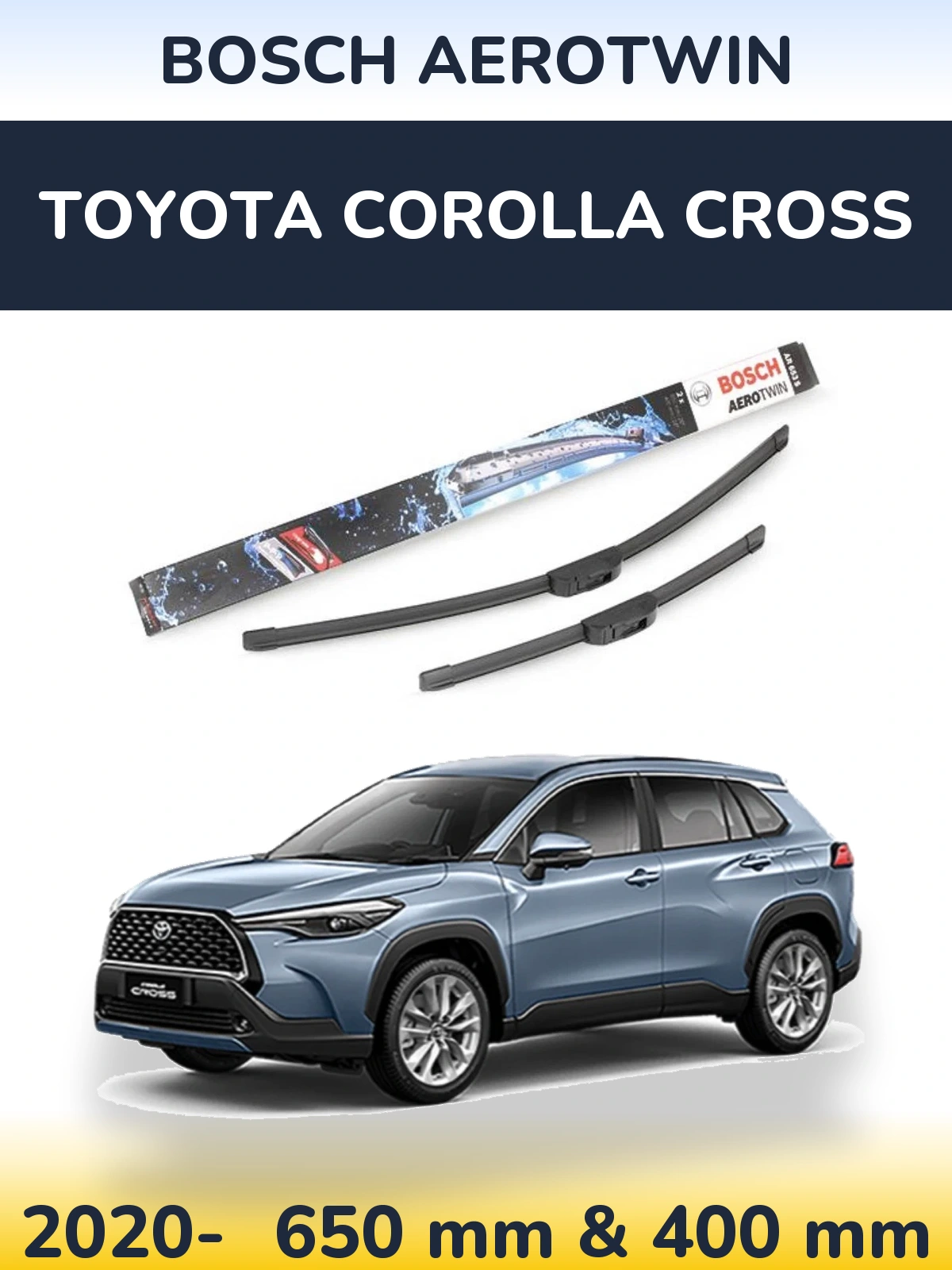 Комплект передніх щіток BOSCH AeroTwin 650 & 400 мм для Toyota Corolla Cross 2020-2026