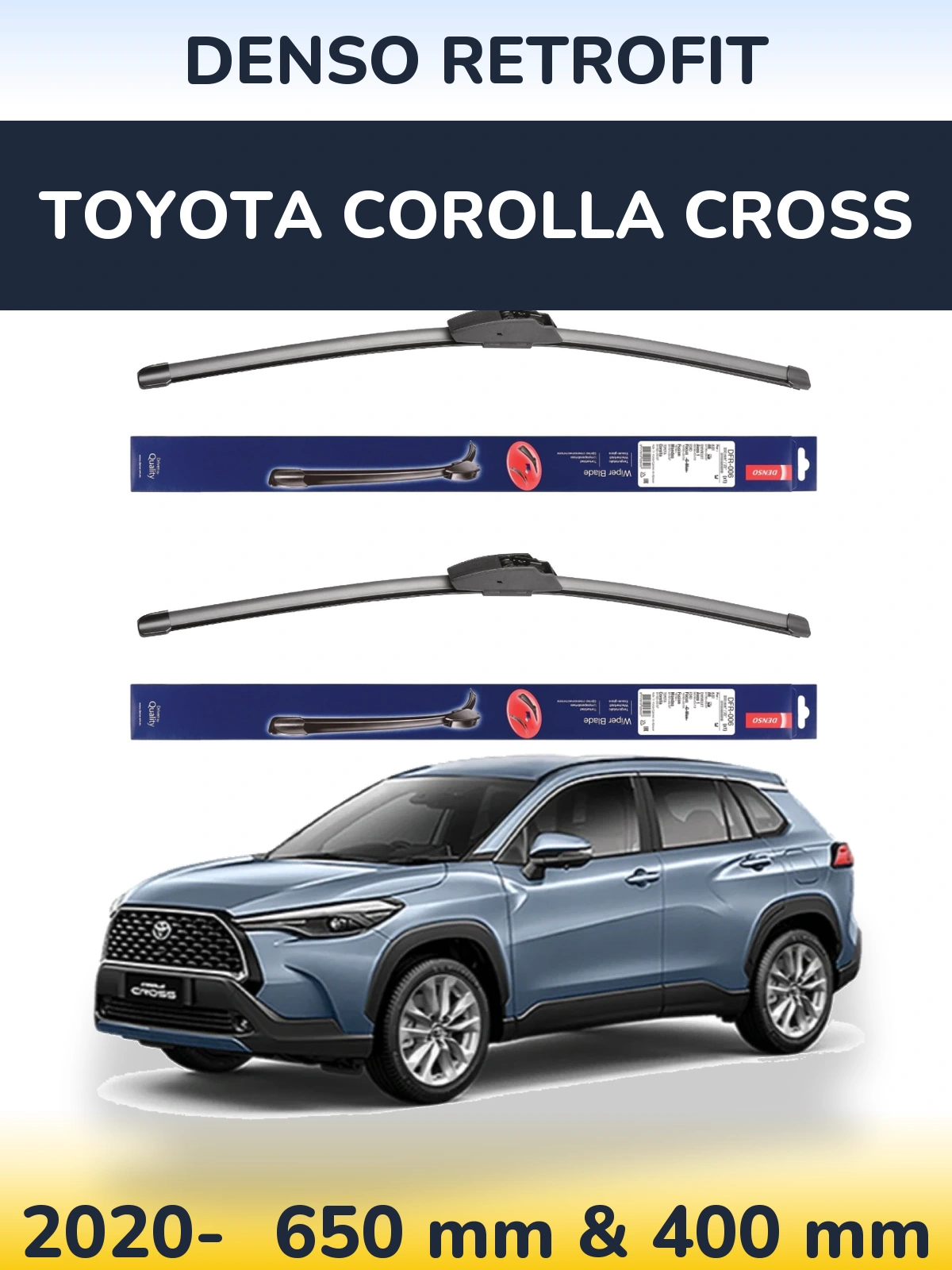 Sada předních stěračů Denso Retrofit 650 a 400 mm pro Toyota Corolla Cross 2020-2026