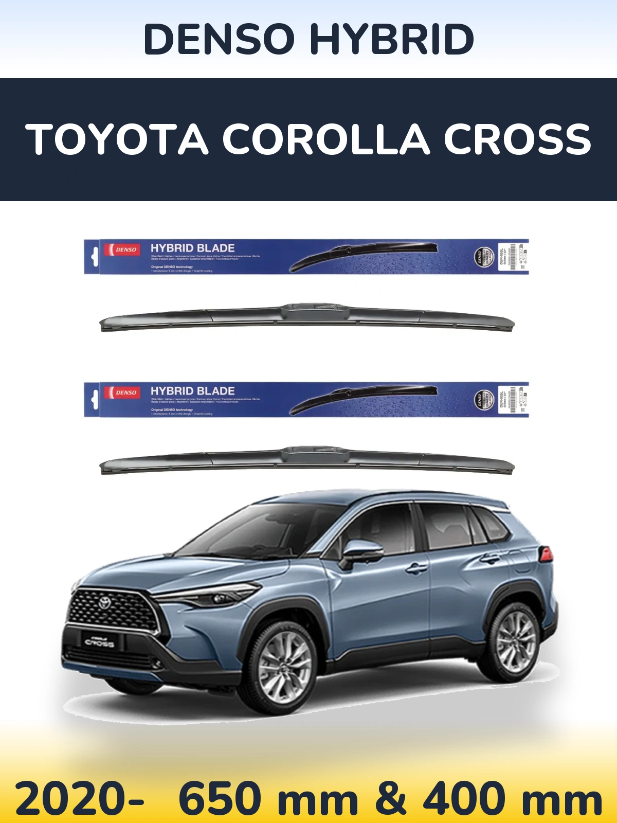 Sada předních stěračů Denso Hybrid 650 a 400 mm pro Toyota Corolla Cross 2020-2026