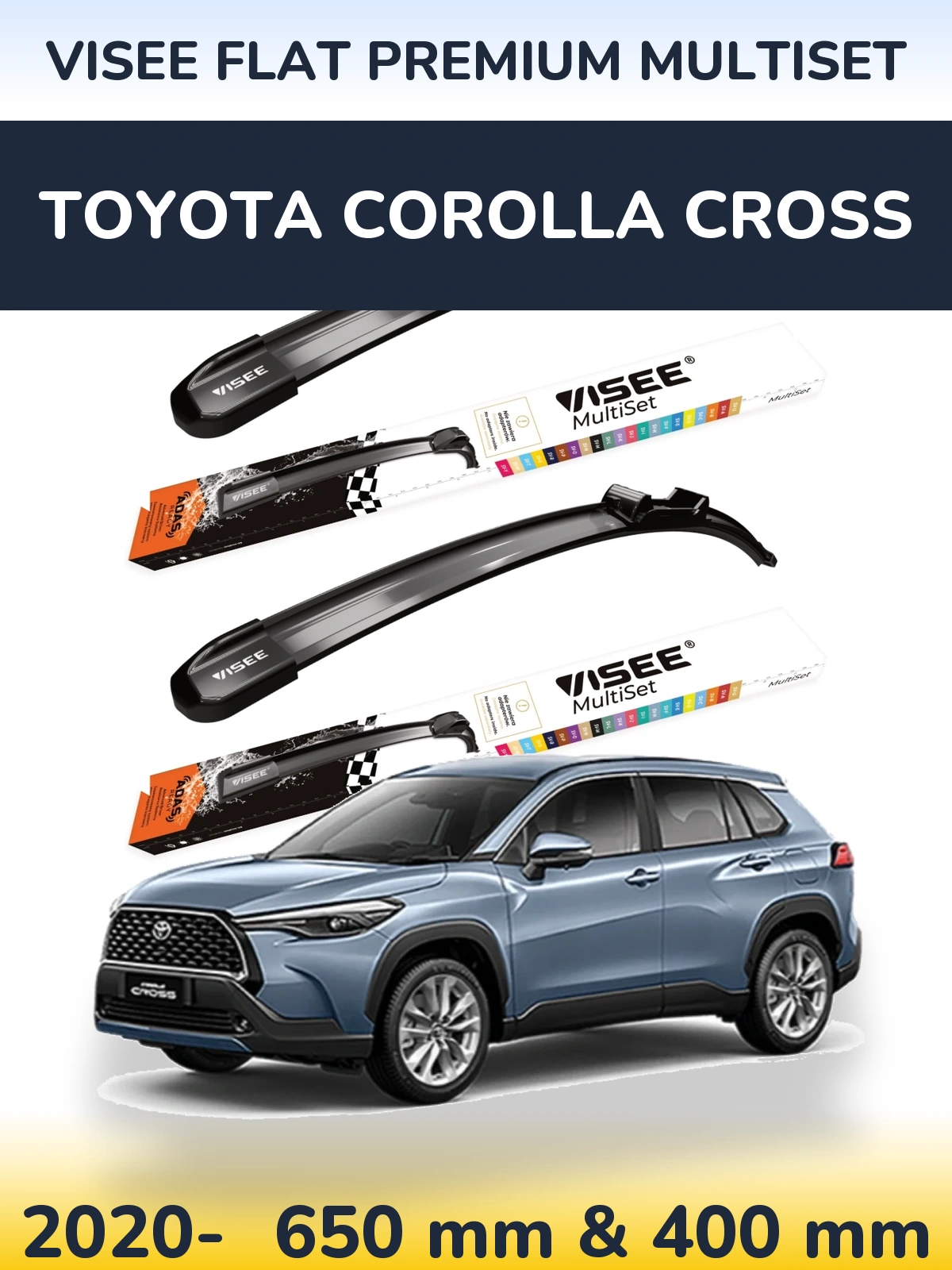 Sada předních stěračů VISEE FLAT PREMIUM MultiSet 650 a 400 mm pro Toyota Corolla Cross 2020-2026