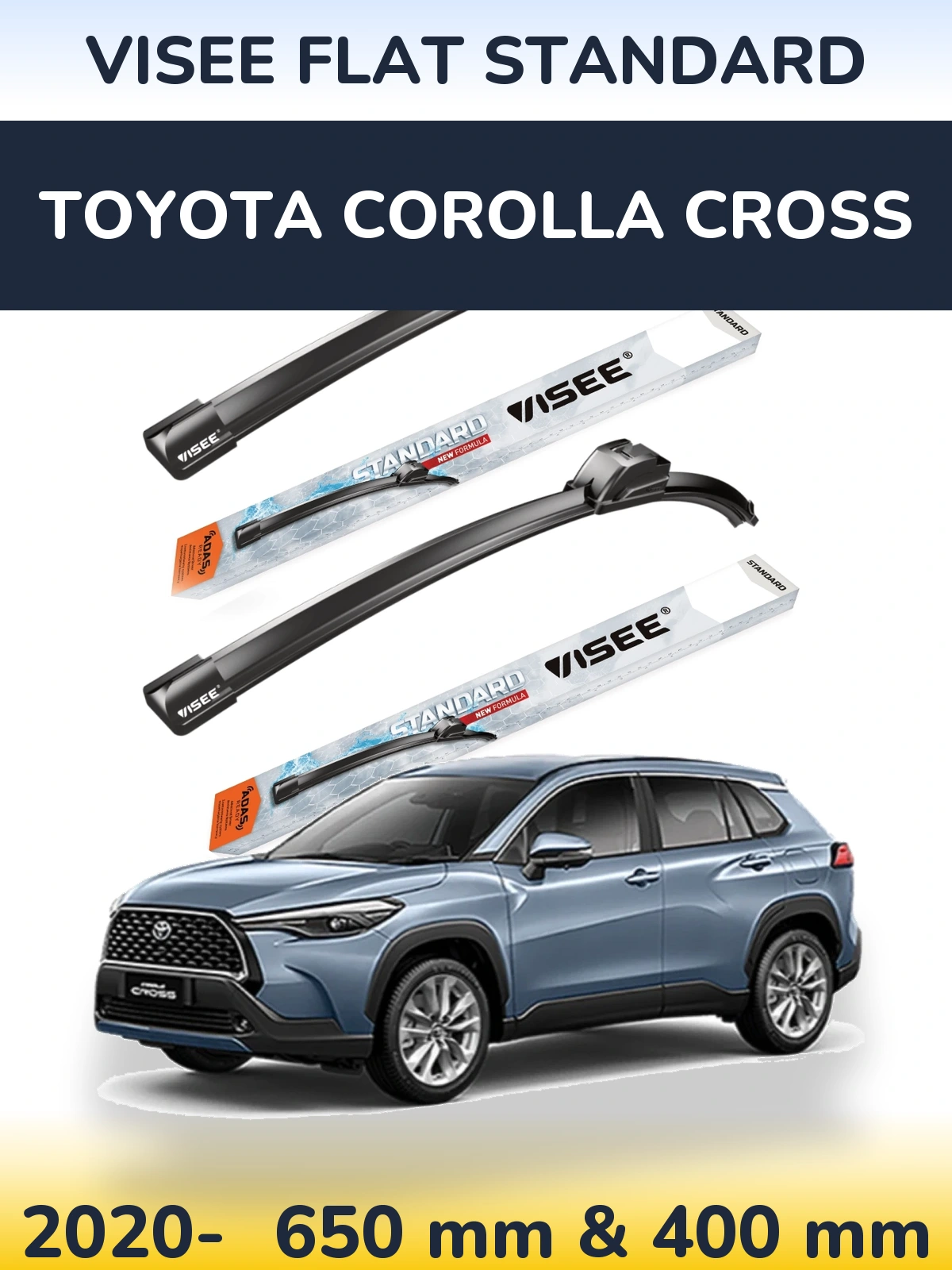 Sada předních stěračů VISEE FLAT STANDARD 650 a 400 mm pro Toyota Corolla Cross 2020-2026