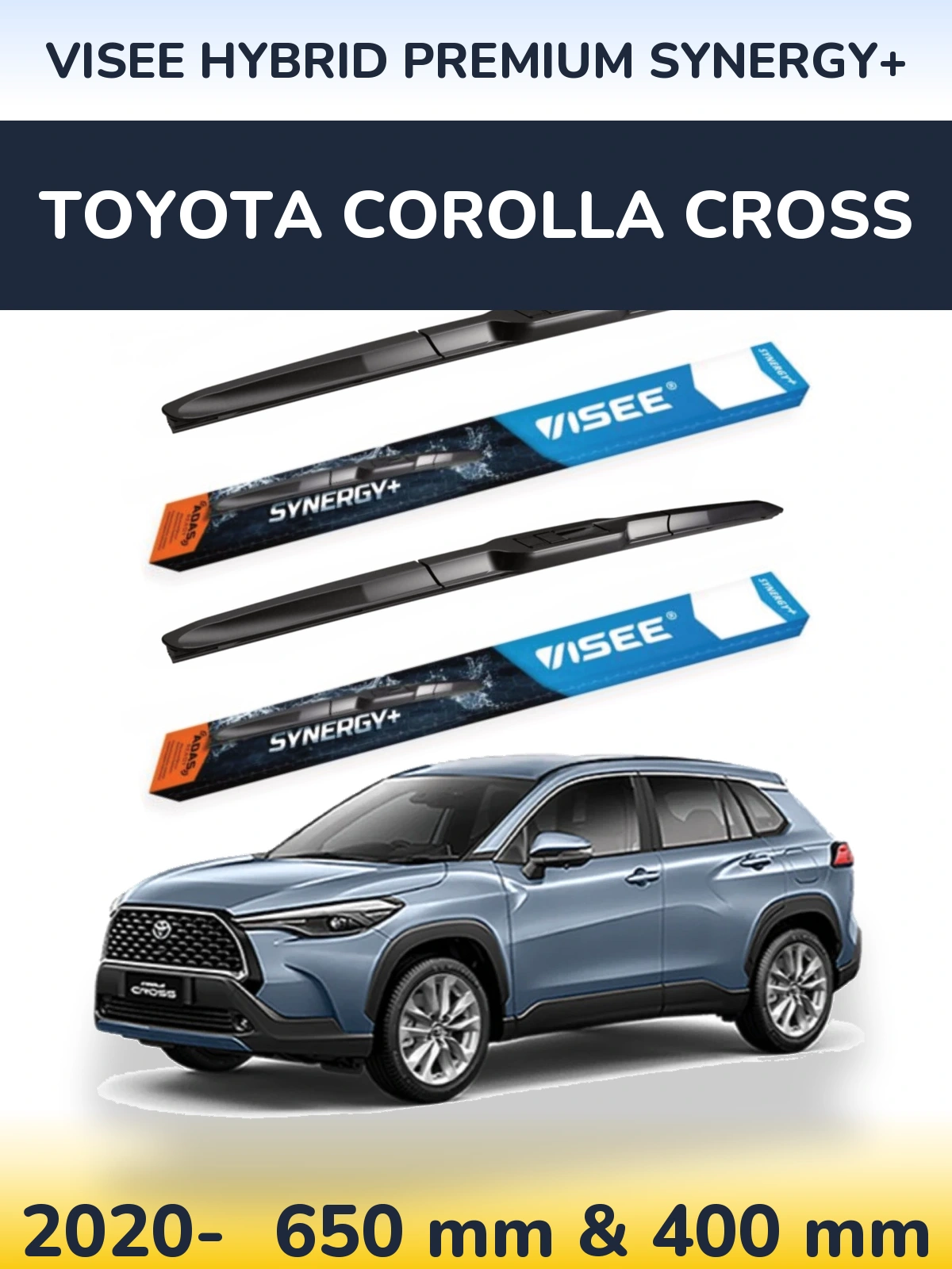 Sada předních stěračů VISEE HYBRID PREMIUM SYNERGY+ 650 a 400 mm pro Toyota Corolla Cross 2020-2026