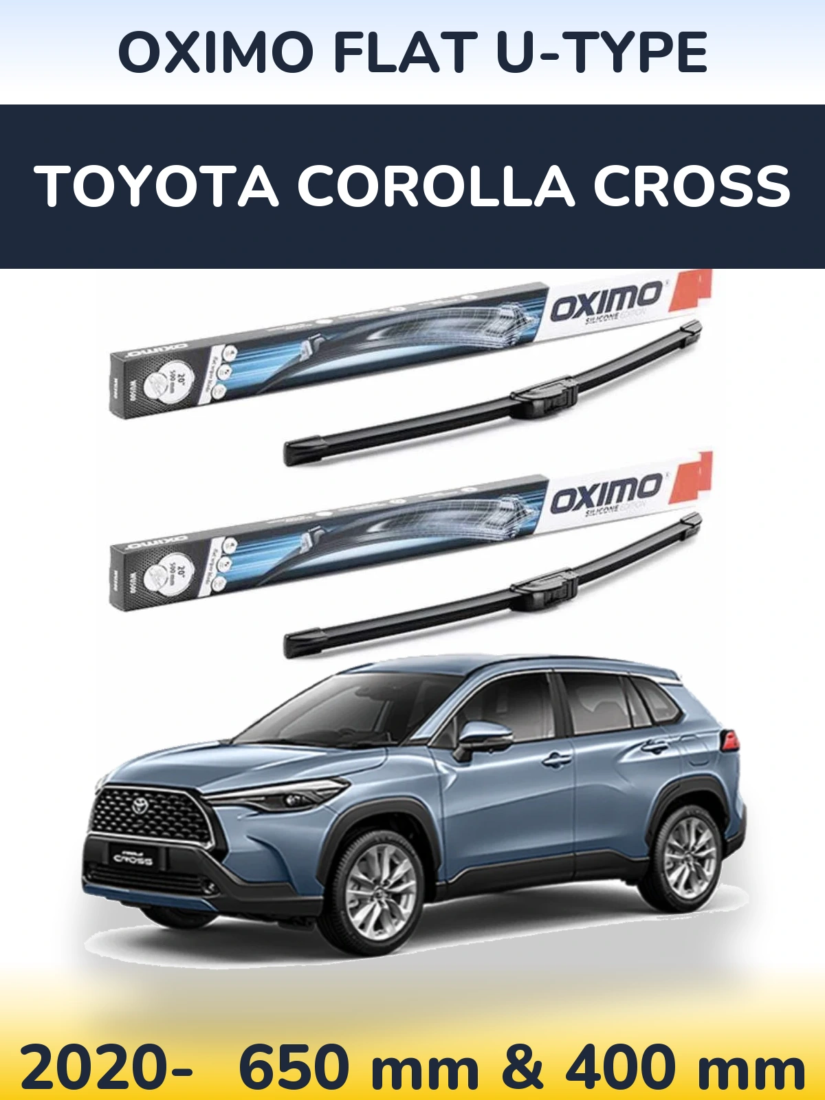 Sada předních stěračů Oximo Flat U-type 650 a 400 mm pro Toyota Corolla Cross 2020-2026