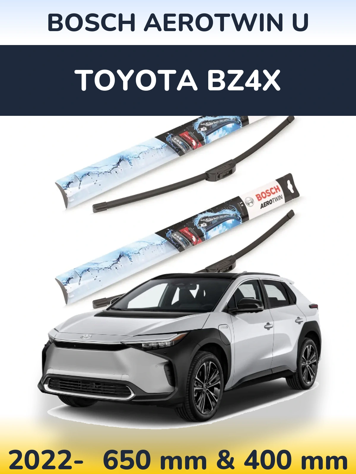 Sada předních stěračů BOSCH AeroTwin U 650 a 400 mm pro Toyota bZ4X 2022-2026