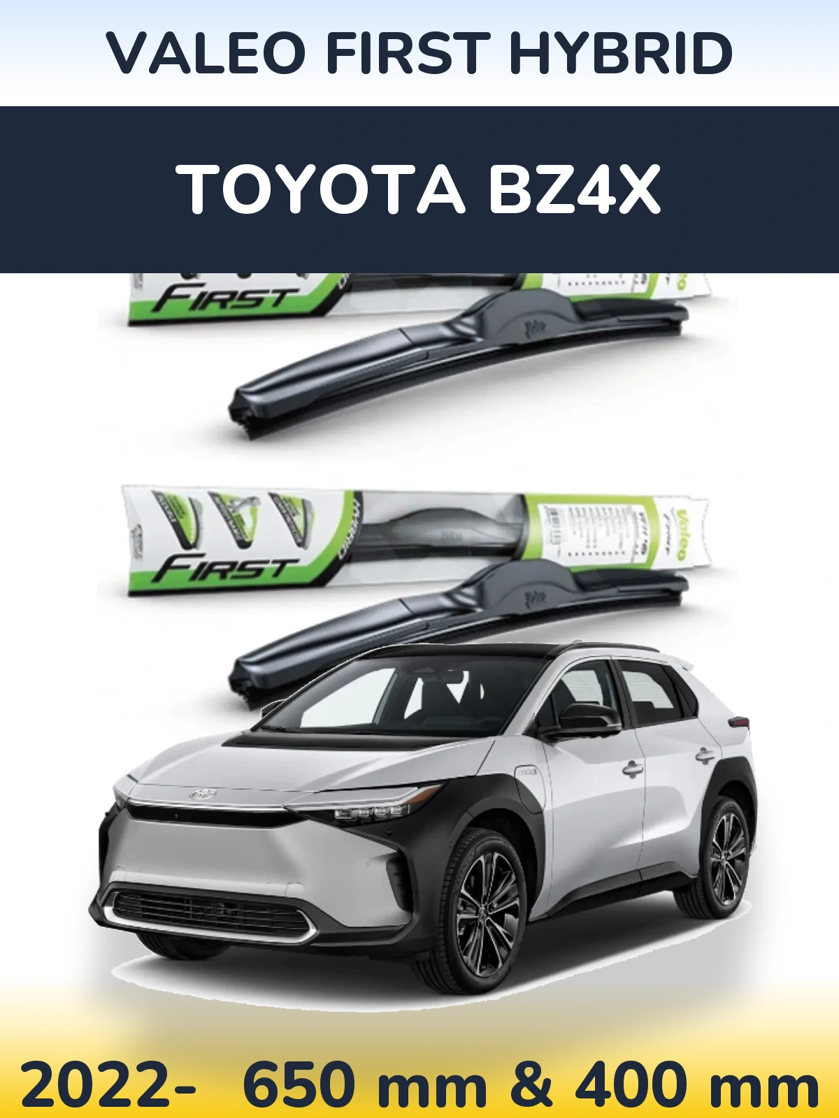 Sada předních stěračů Valeo First Hybrid 650 a 400 mm pro Toyota bZ4X 2022-2026