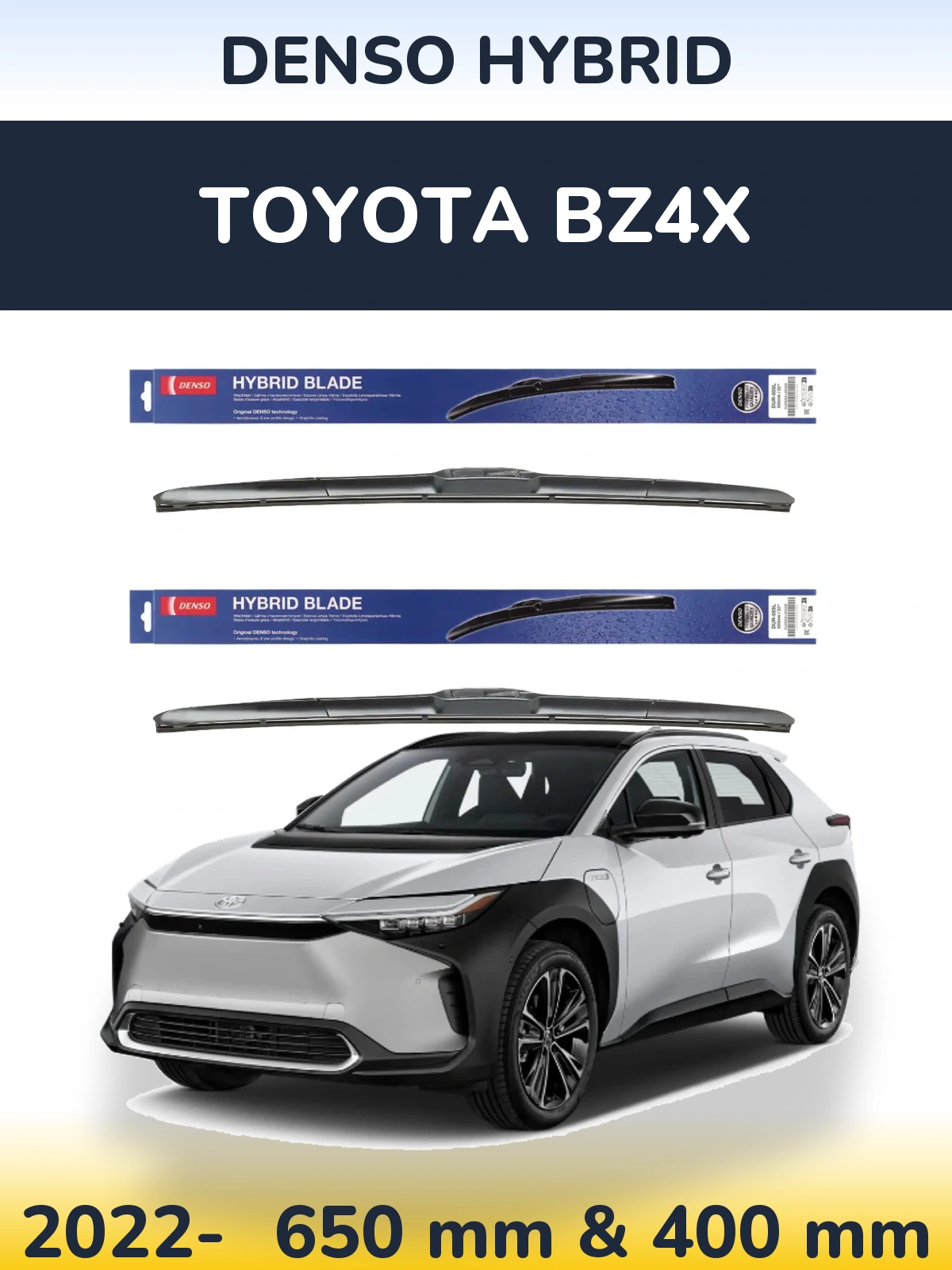 Sada předních stěračů Denso Hybrid 650 a 400 mm pro Toyota bZ4X 2022-2026