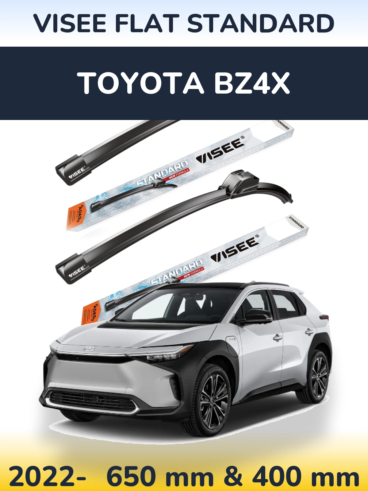 Sada předních stěračů VISEE FLAT STANDARD 650 a 400 mm pro Toyota bZ4X 2022-2026