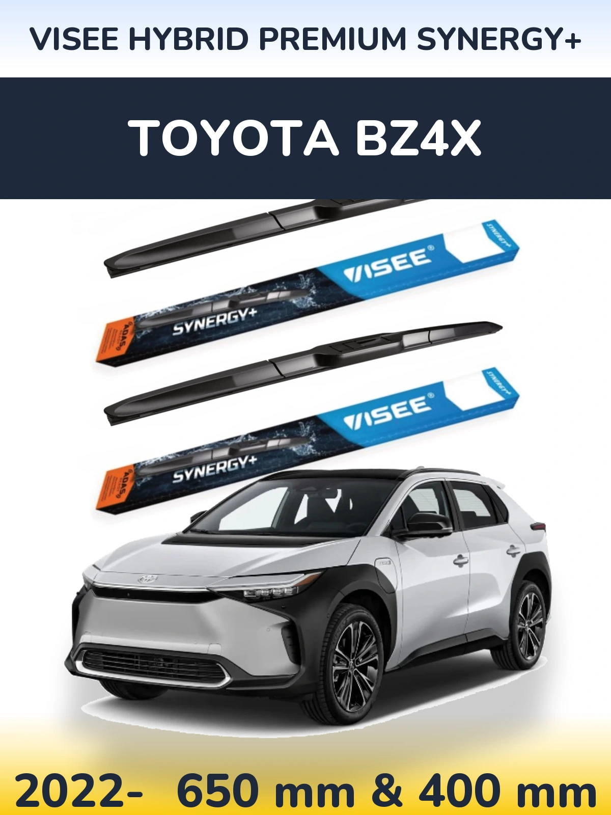 Sada předních stěračů VISEE HYBRID PREMIUM SYNERGY+ 650 a 400 mm pro Toyota bZ4X 2022-2026