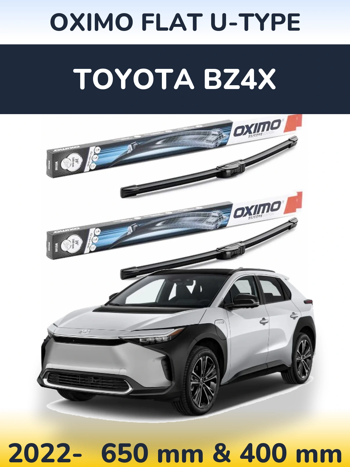 Sada předních stěračů Oximo Flat U-type 650 a 400 mm pro Toyota bZ4X 2022-2026