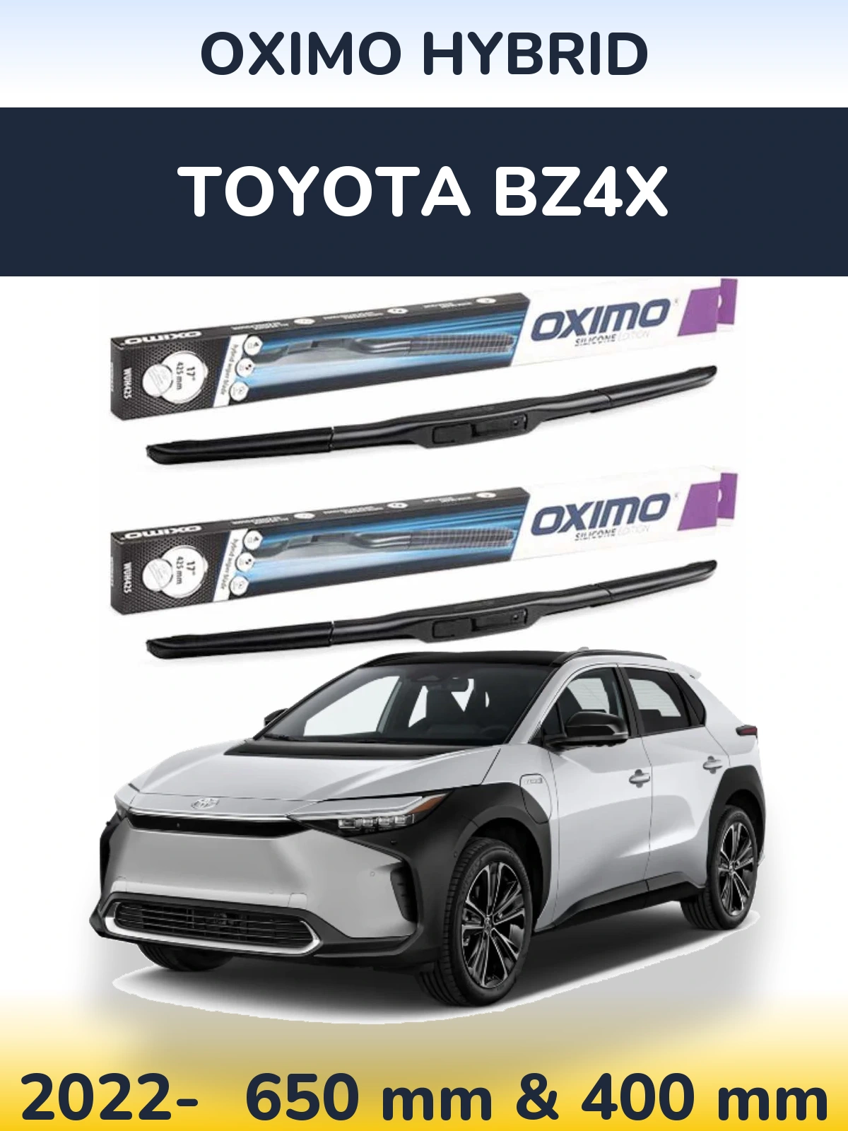 Sada předních stěračů Oximo Hybrid 650 a 400 mm pro Toyota bZ4X 2022-2026
