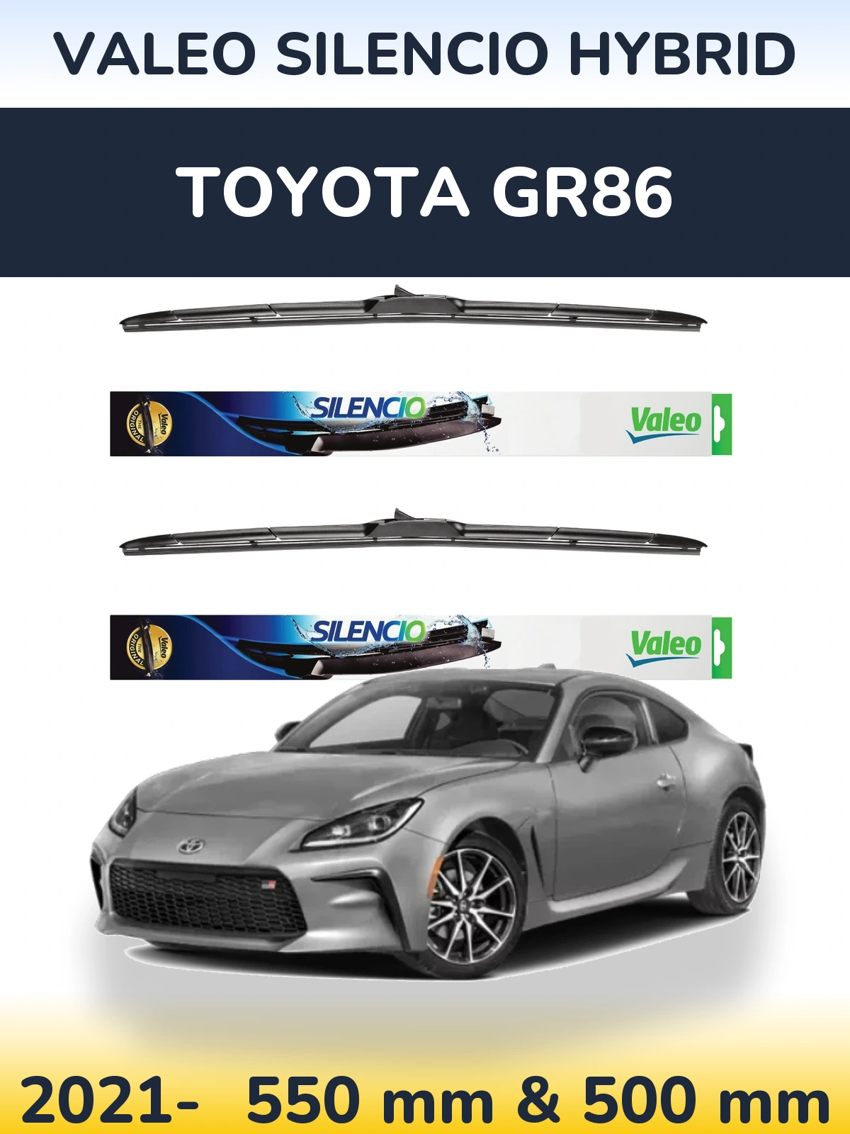 Sada předních stěračů Valeo Silencio Hybrid 550 a 500 mm pro Toyota GR86 2021-2026