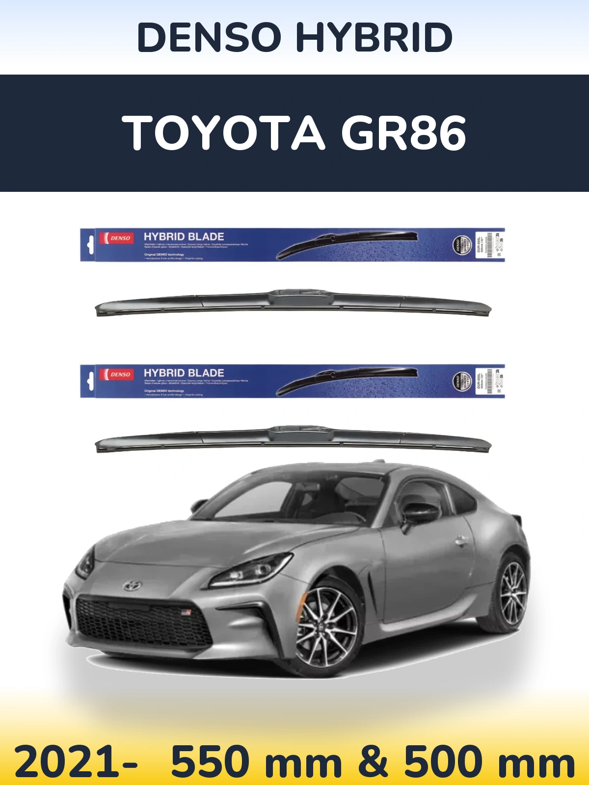 Sada předních stěračů Denso Hybrid 550 a 500 mm pro Toyota GR86 2021-2026