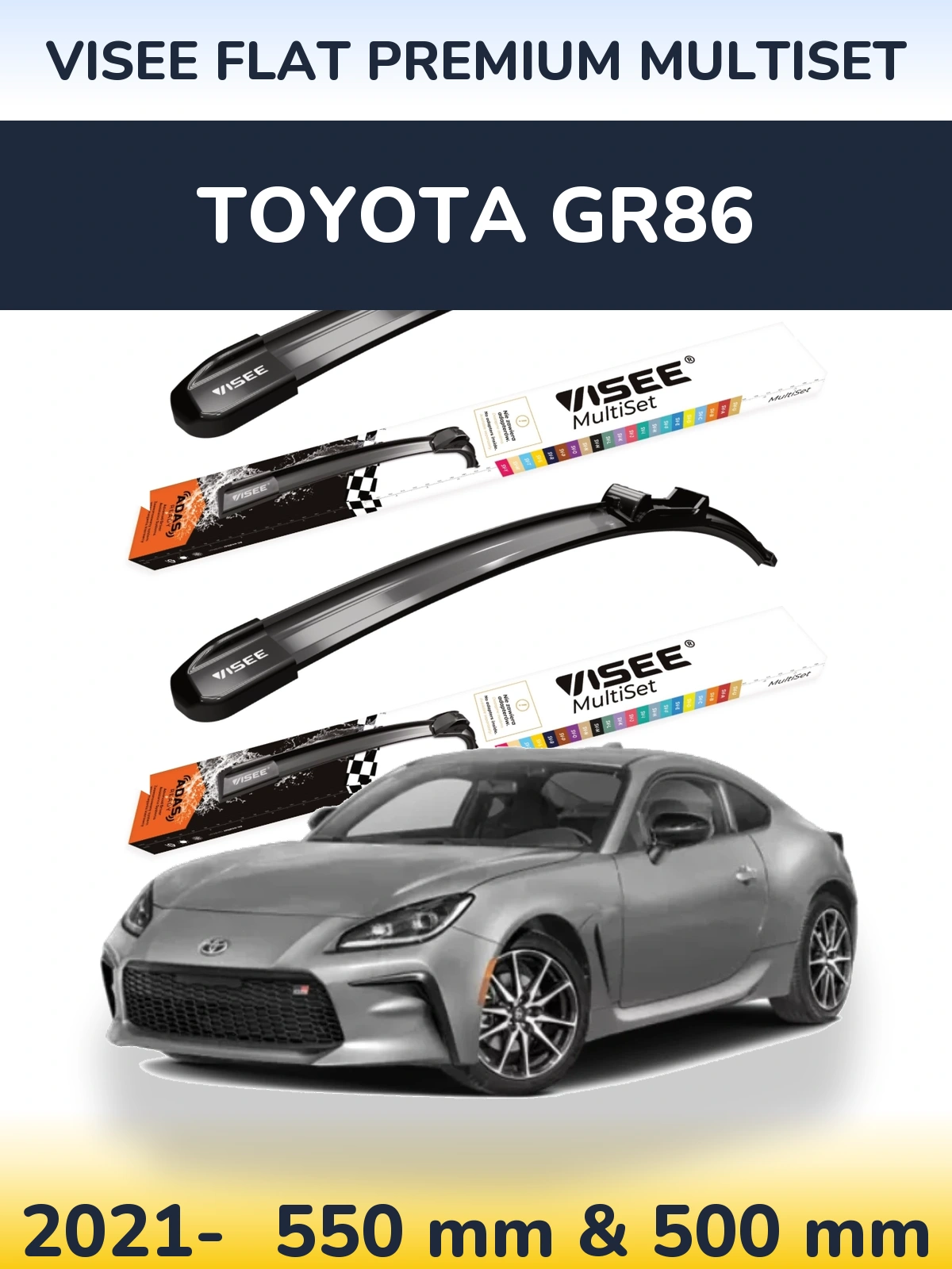Sada předních stěračů VISEE FLAT PREMIUM MultiSet 550 a 500 mm pro Toyota GR86 2021-2026