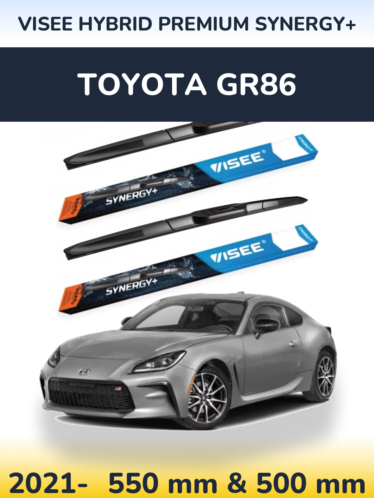 Sada předních stěračů VISEE HYBRID PREMIUM SYNERGY+ 550 a 500 mm pro Toyota GR86 2021-2026