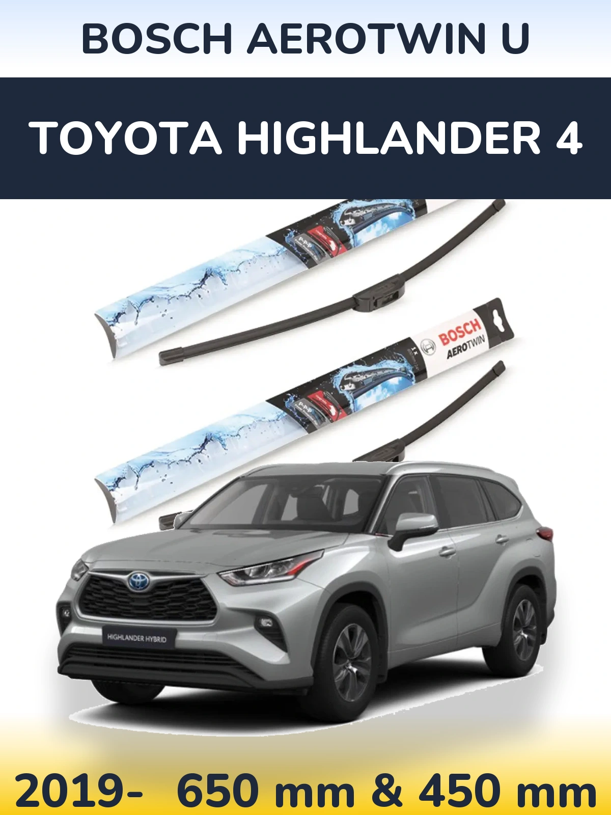 Sada předních stěračů BOSCH AeroTwin U 650 a 450 mm pro Toyota Highlander 4 2019-2026