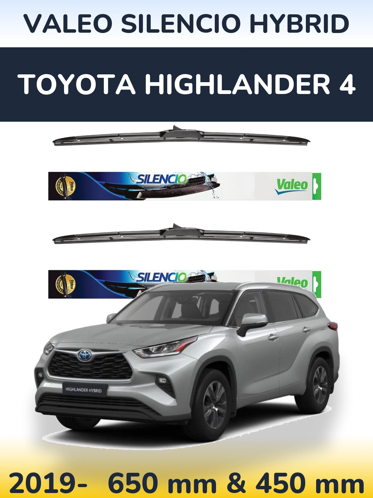 Комплект передніх щіток Valeo Silencio Hybrid 650 & 450 мм для Toyota Highlander 4 2019-2026