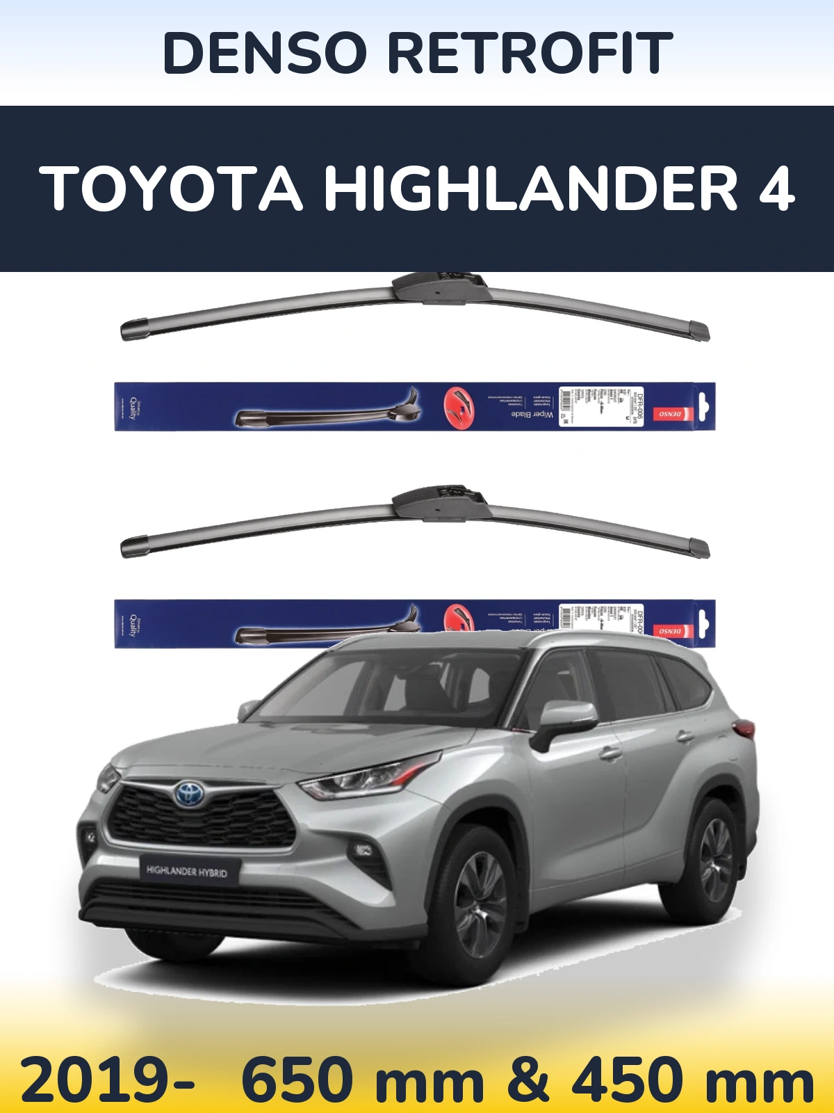 Комплект передніх щіток Denso Retrofit 650 & 450 мм для Toyota Highlander 4 2019-2026