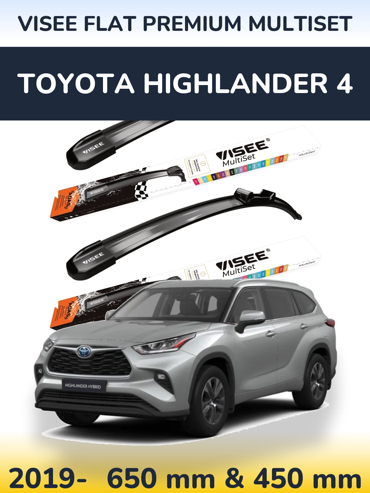Sada předních stěračů VISEE FLAT PREMIUM MultiSet 650 a 450 mm pro Toyota Highlander 4 2019-2026