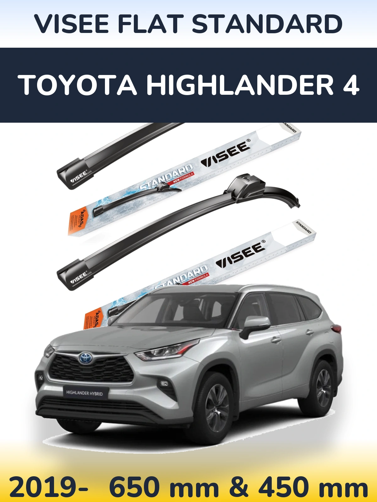 Sada předních stěračů VISEE FLAT STANDARD 650 a 450 mm pro Toyota Highlander 4 2019-2026
