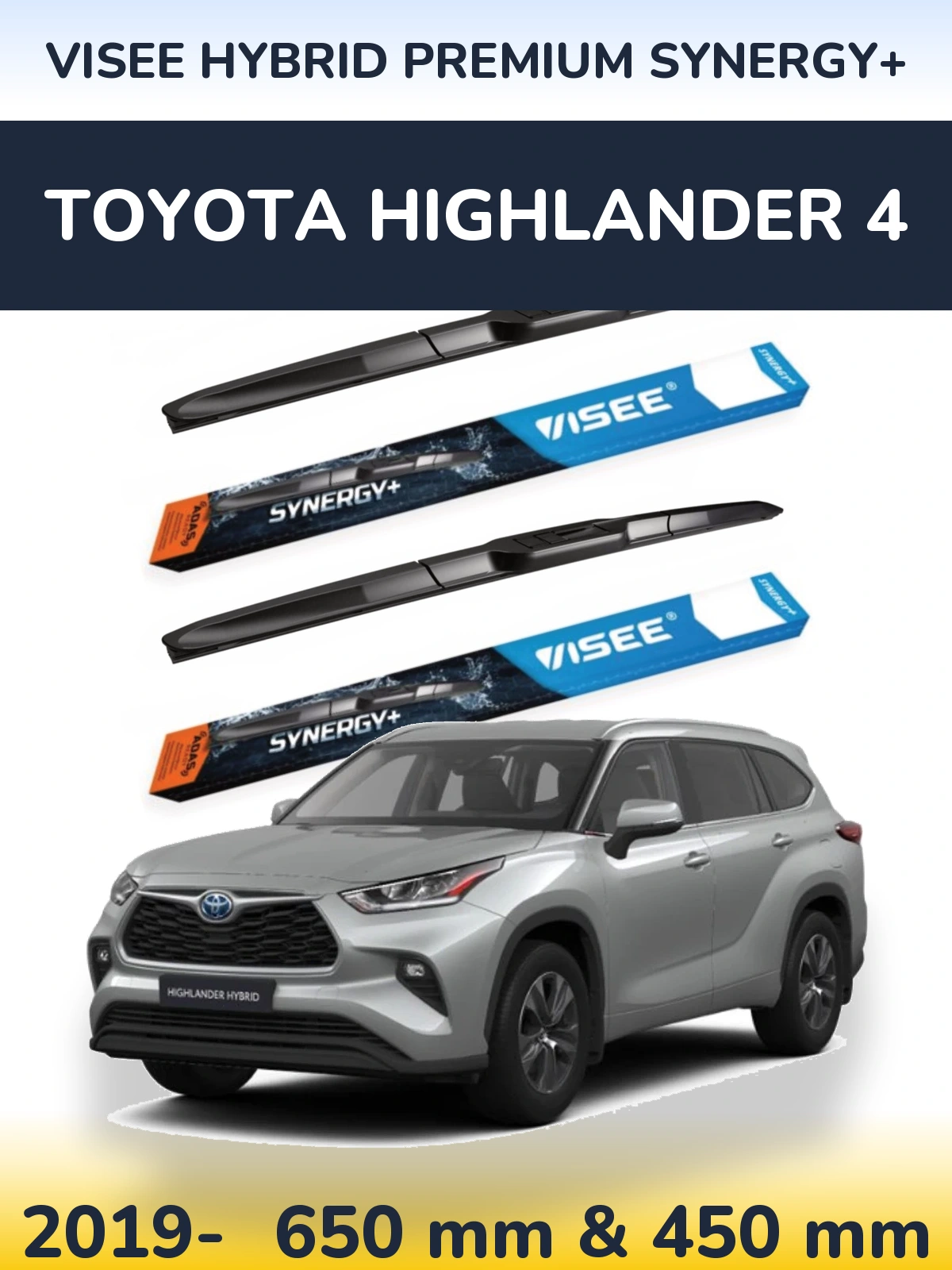 Sada předních stěračů VISEE HYBRID PREMIUM SYNERGY+ 650 a 450 mm pro Toyota Highlander 4 2019-2026