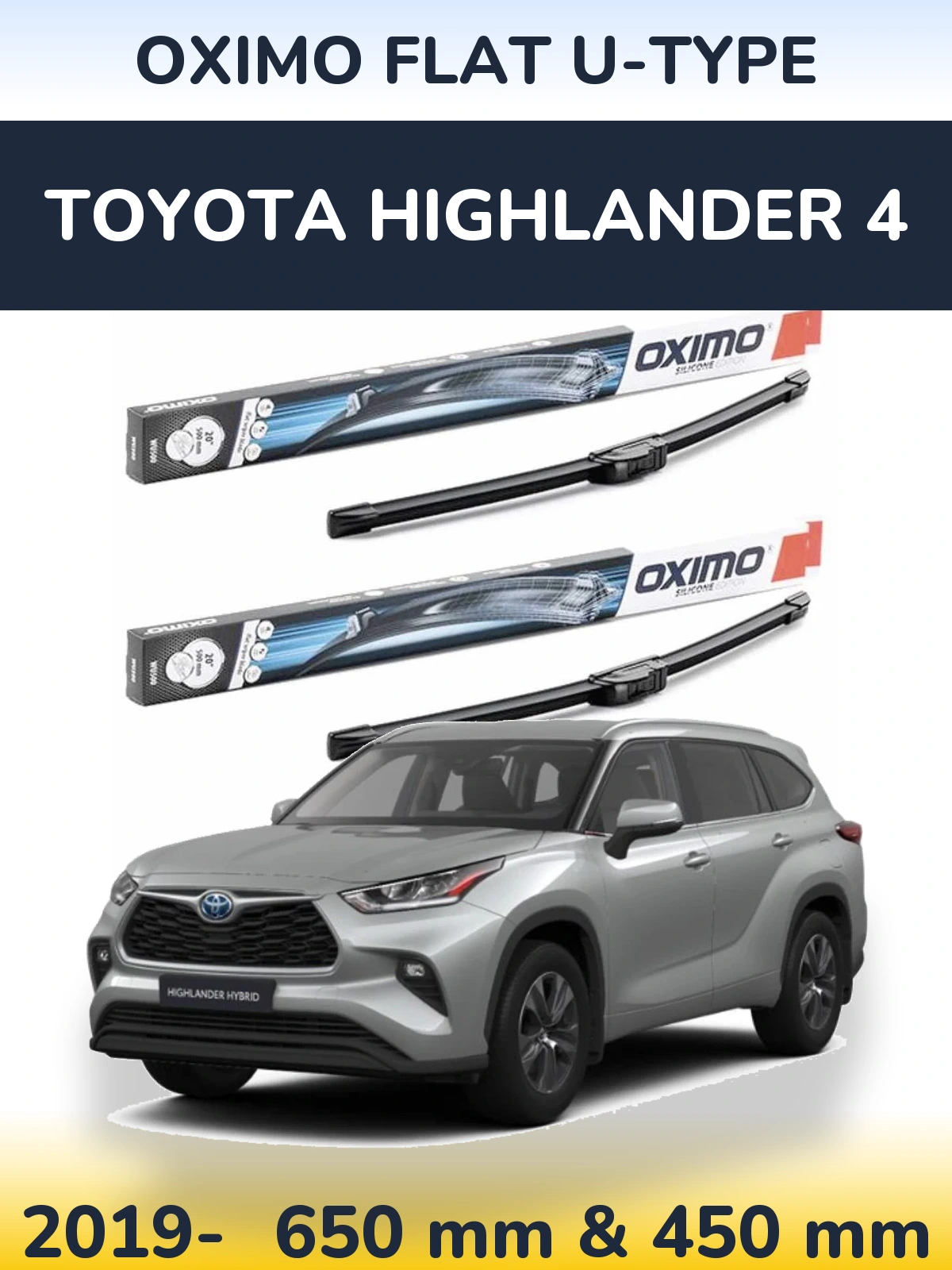 Sada předních stěračů Oximo Flat U-type 650 a 450 mm pro Toyota Highlander 4 2019-2026