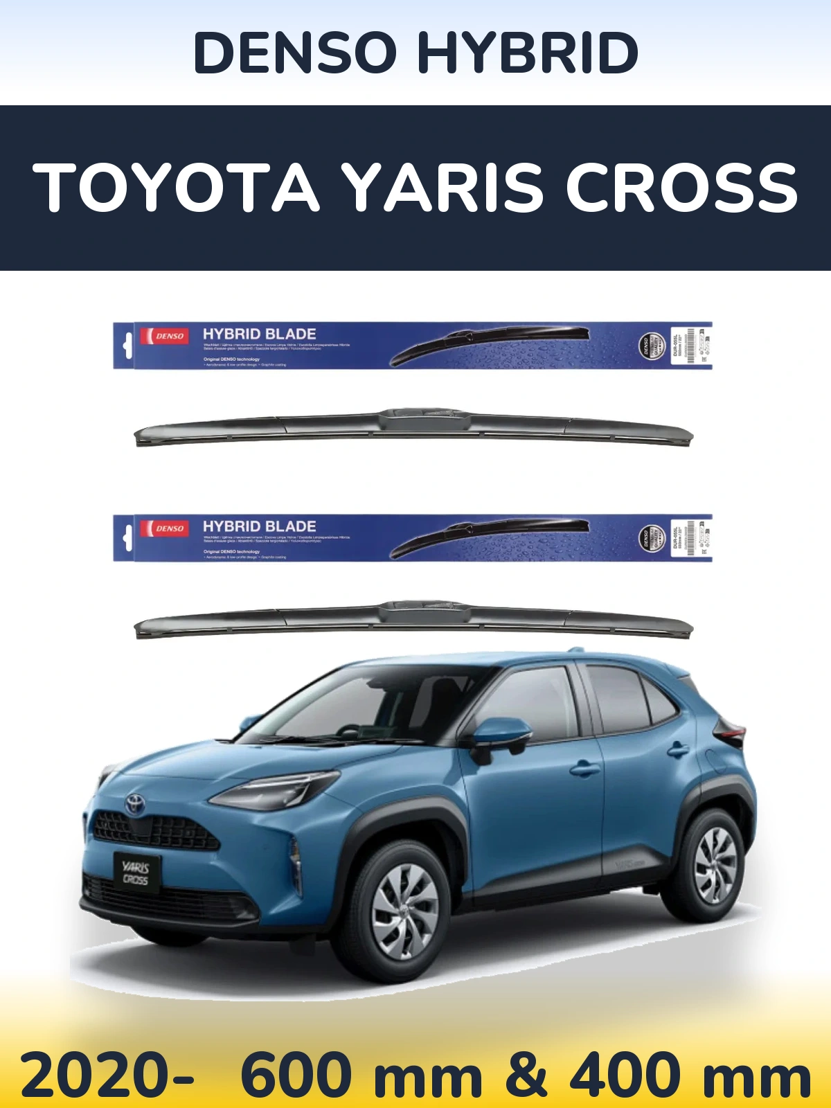 Sada předních stěračů Denso Hybrid 600 a 400 mm pro Toyota Yaris Cross 2020-2026