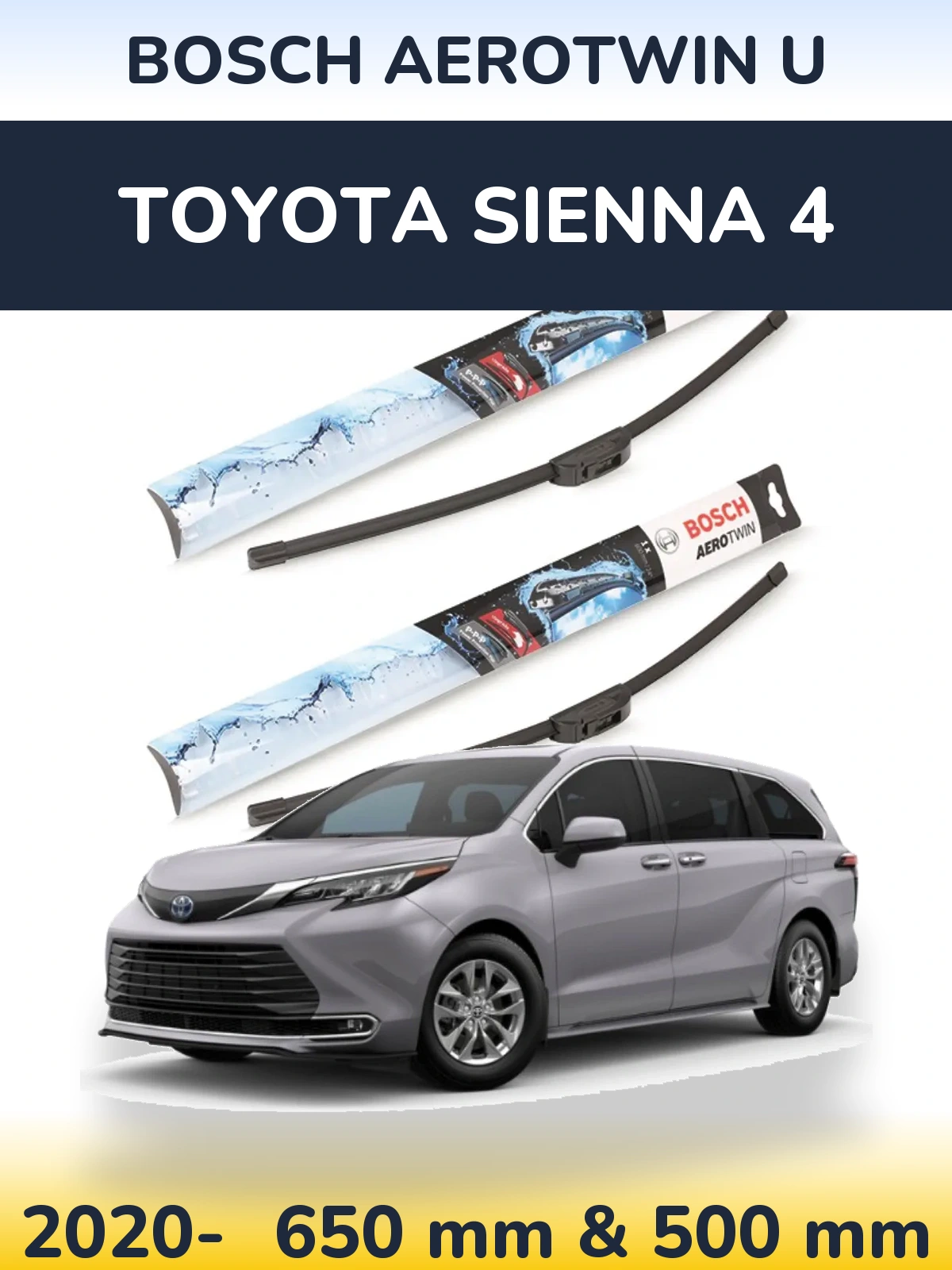 Sada předních stěračů BOSCH AeroTwin U 650 a 500 mm pro Toyota Sienna 4 2020-2026