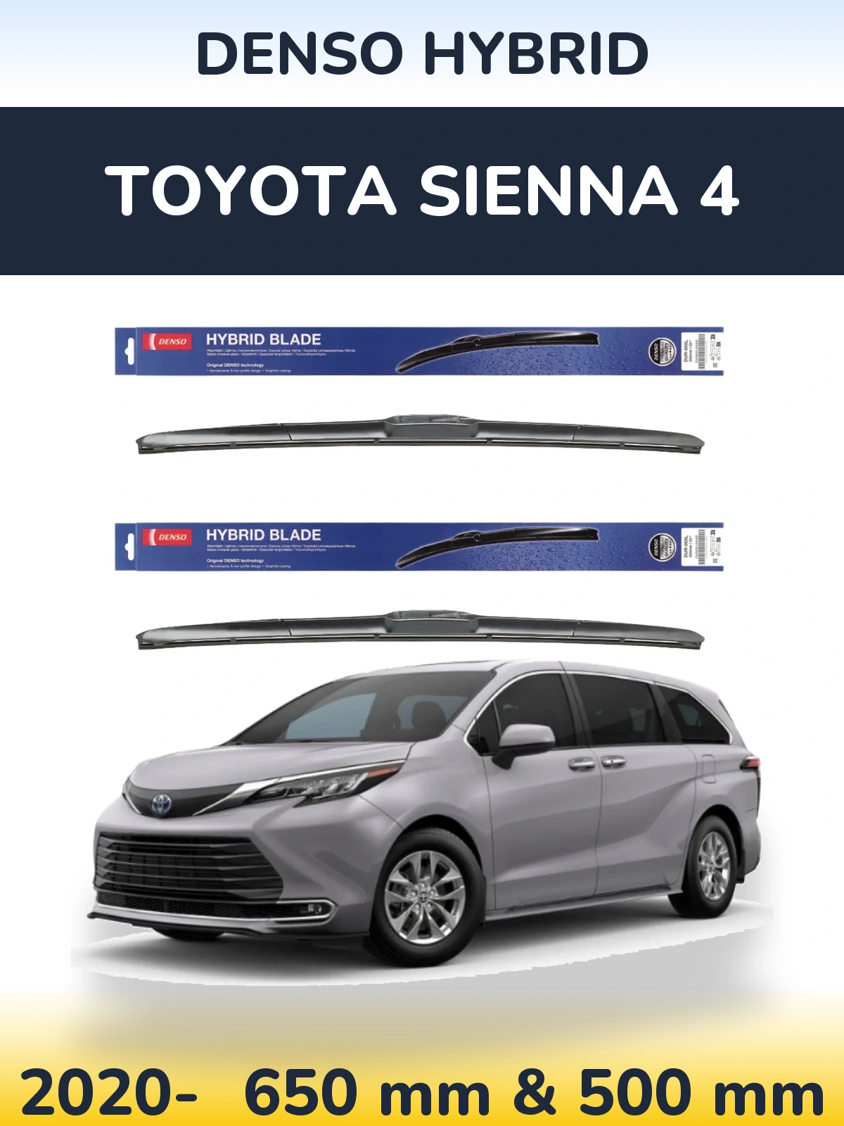 Sada předních stěračů Denso Hybrid 650 a 500 mm pro Toyota Sienna 4 2020-2026