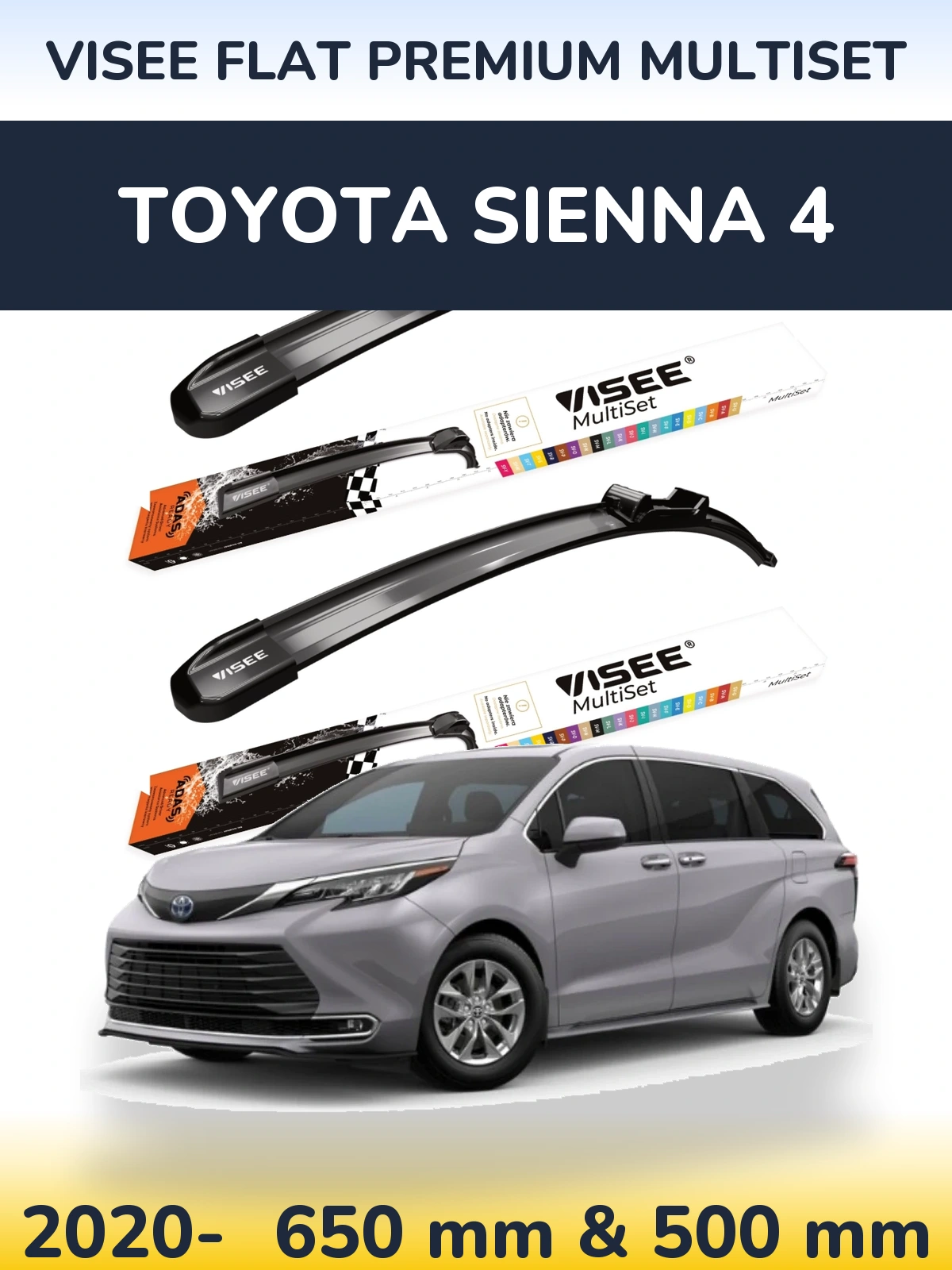 Sada předních stěračů VISEE FLAT PREMIUM MultiSet 650 a 500 mm pro Toyota Sienna 4 2020-2026