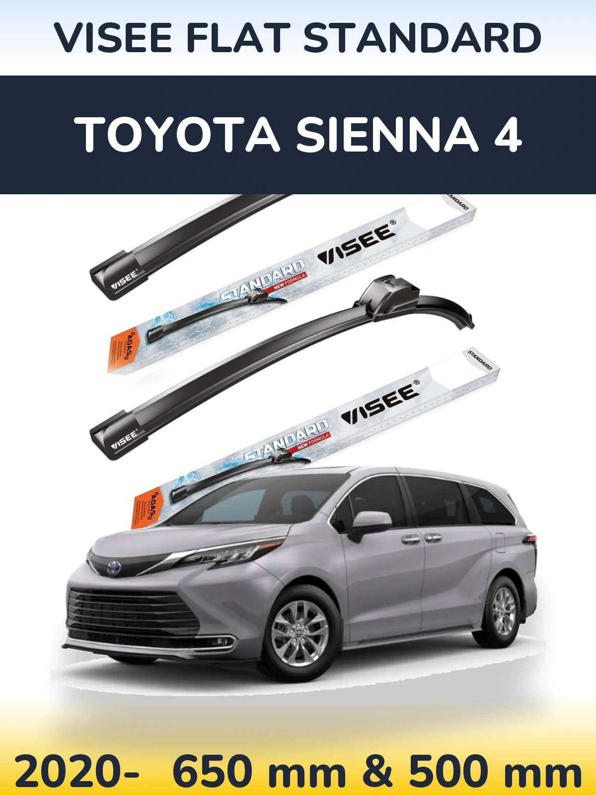 Sada předních stěračů VISEE FLAT STANDARD 650 a 500 mm pro Toyota Sienna 4 2020-2026