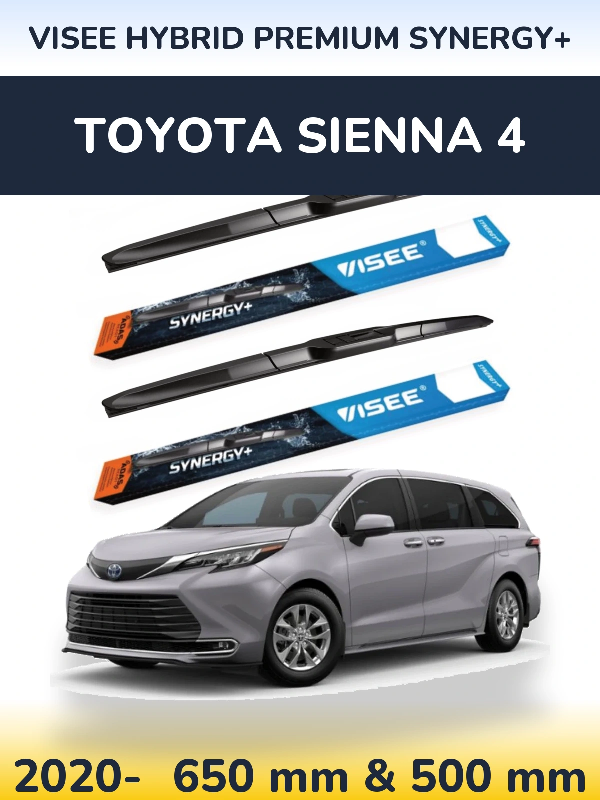 Sada předních stěračů VISEE HYBRID PREMIUM SYNERGY+ 650 a 500 mm pro Toyota Sienna 4 2020-2026