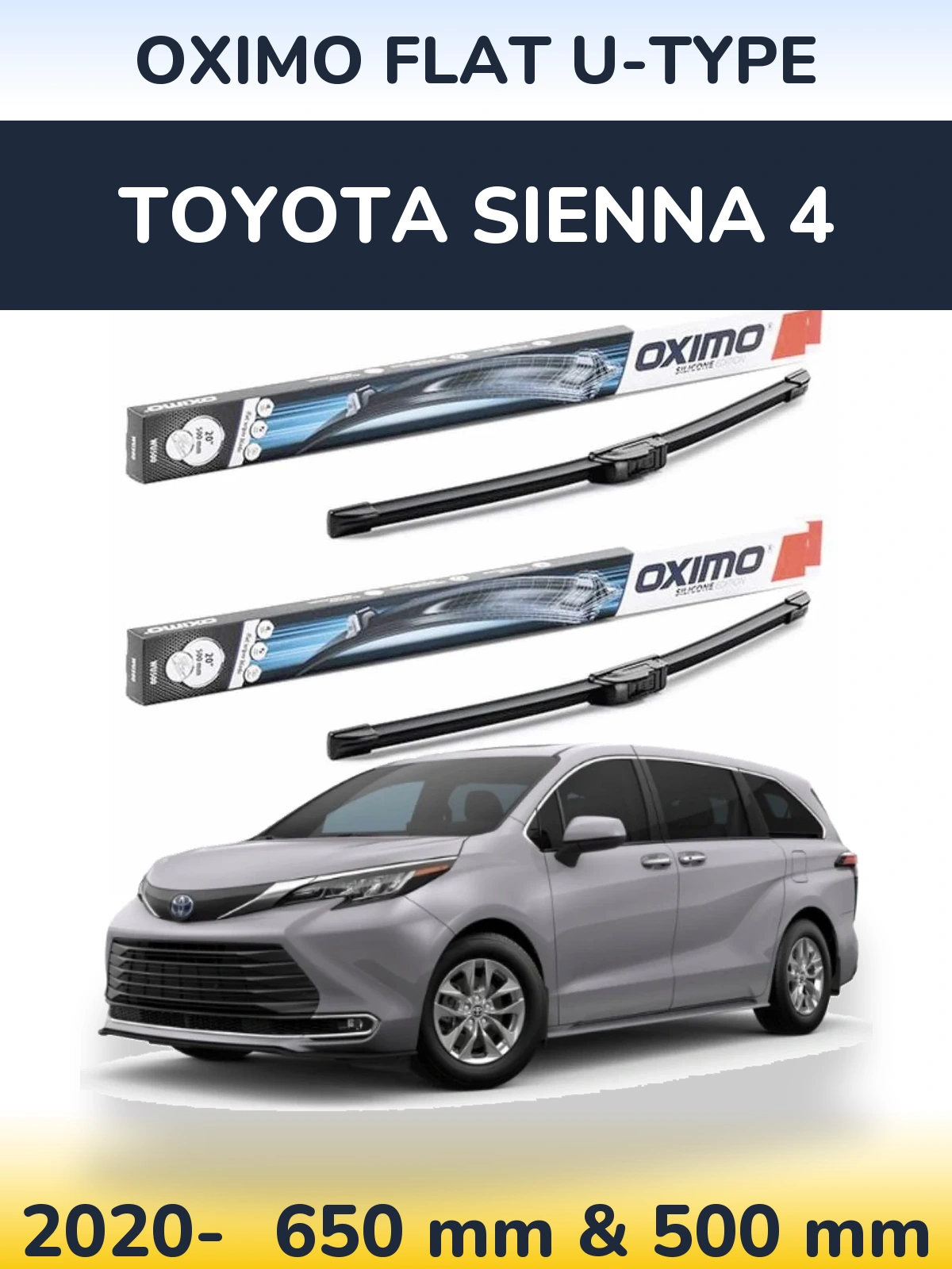 Sada předních stěračů Oximo Flat U-type 650 a 500 mm pro Toyota Sienna 4 2020-2026