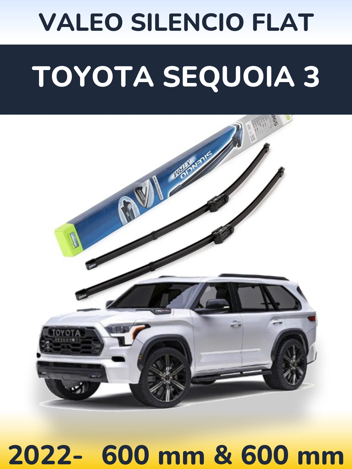 Sada předních stěračů Valeo Silencio Flat 600 a 600 mm pro Toyota Sequoia 3 2022-2026