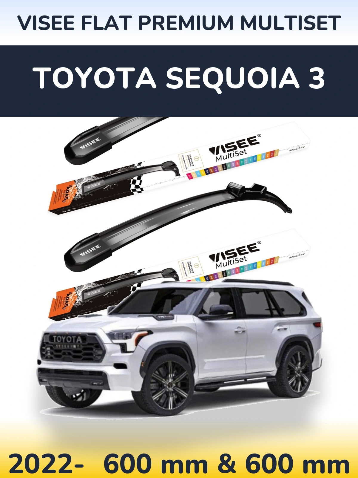 Sada předních stěračů VISEE FLAT PREMIUM MultiSet 600 a 600 mm pro Toyota Sequoia 3 2022-2026