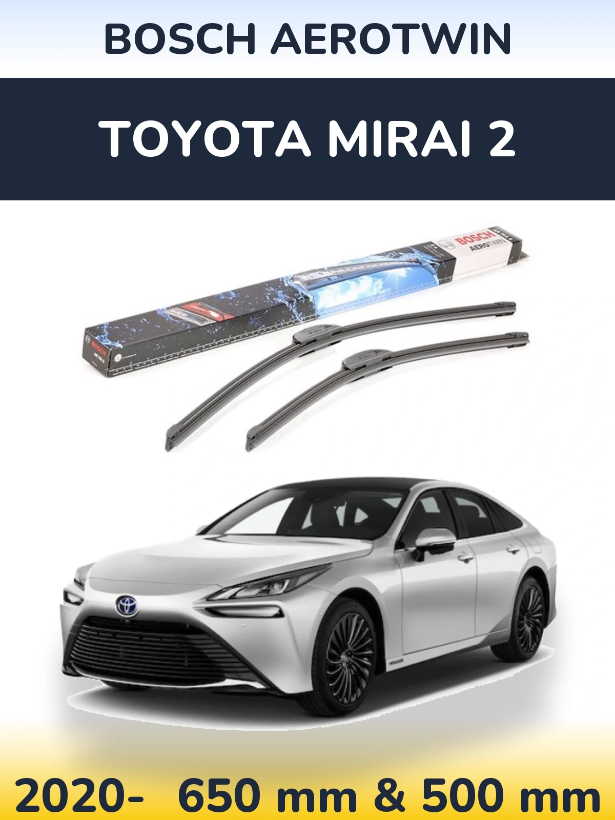 Sada předních stěračů BOSCH AeroTwin 650 a 500 mm pro Toyota Mirai 2 2020-2026
