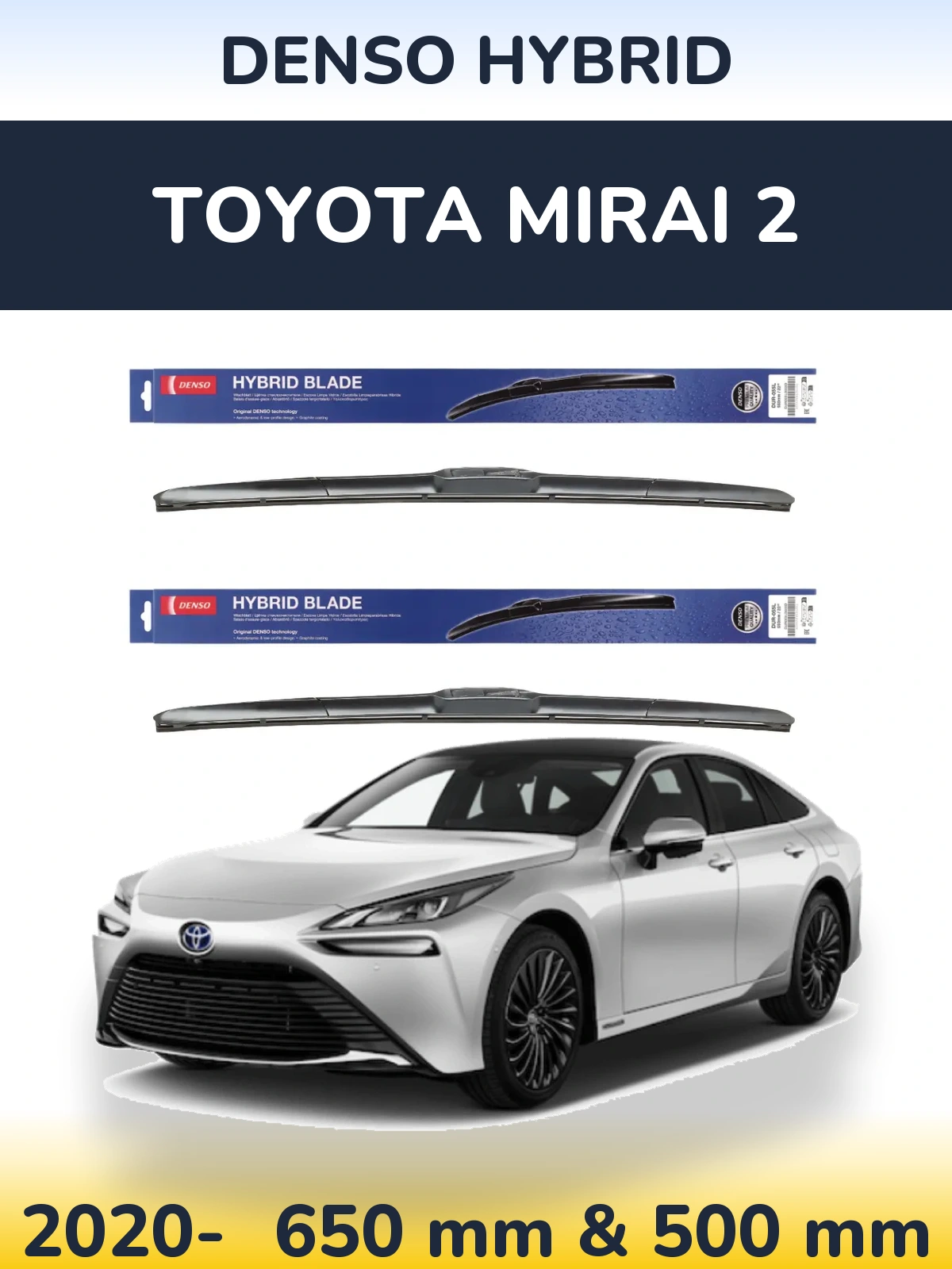 Sada předních stěračů Denso Hybrid 650 a 500 mm pro Toyota Mirai 2 2020-2026