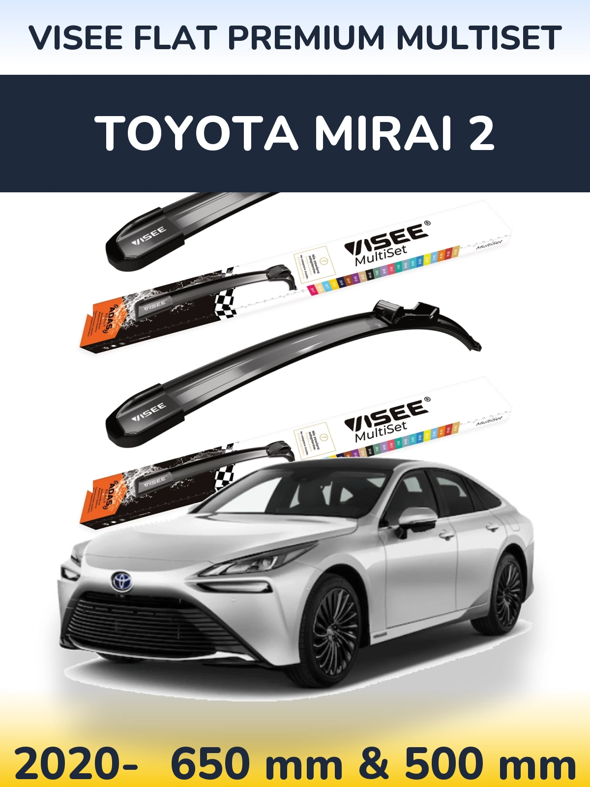 Sada předních stěračů VISEE FLAT PREMIUM MultiSet 650 a 500 mm pro Toyota Mirai 2 2020-2026