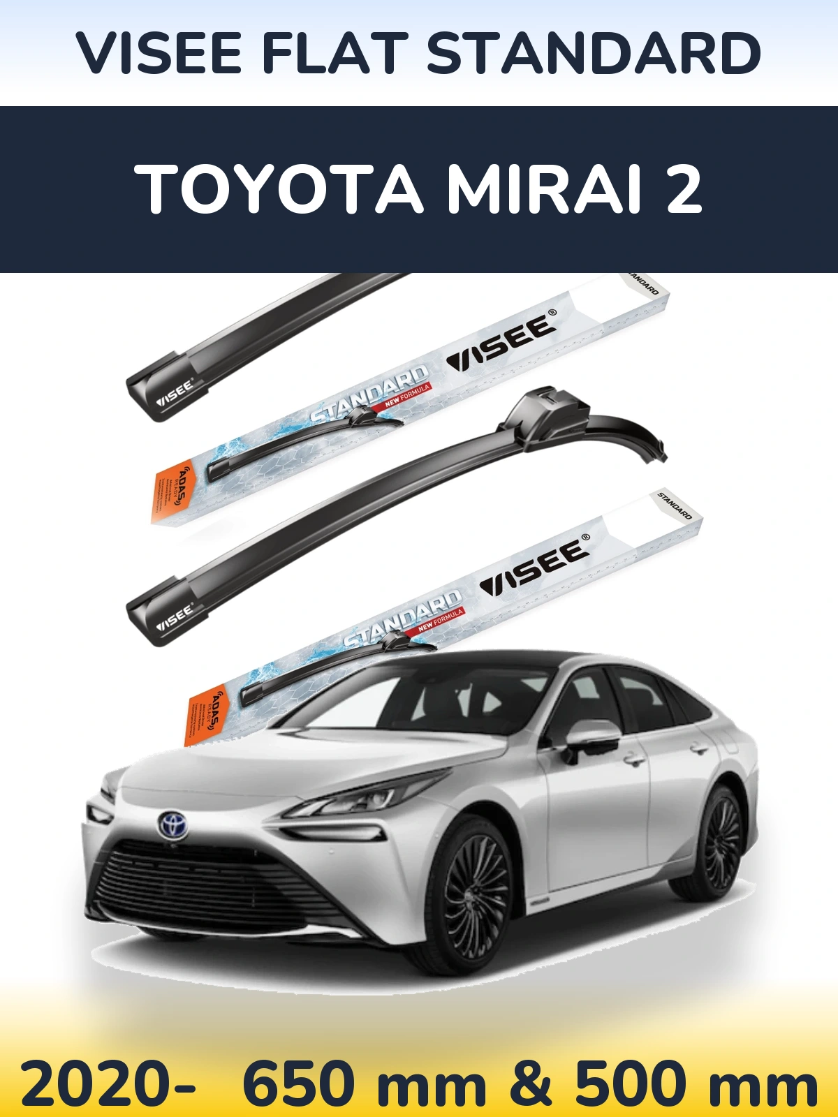 Sada předních stěračů VISEE FLAT STANDARD 650 a 500 mm pro Toyota Mirai 2 2020-2026