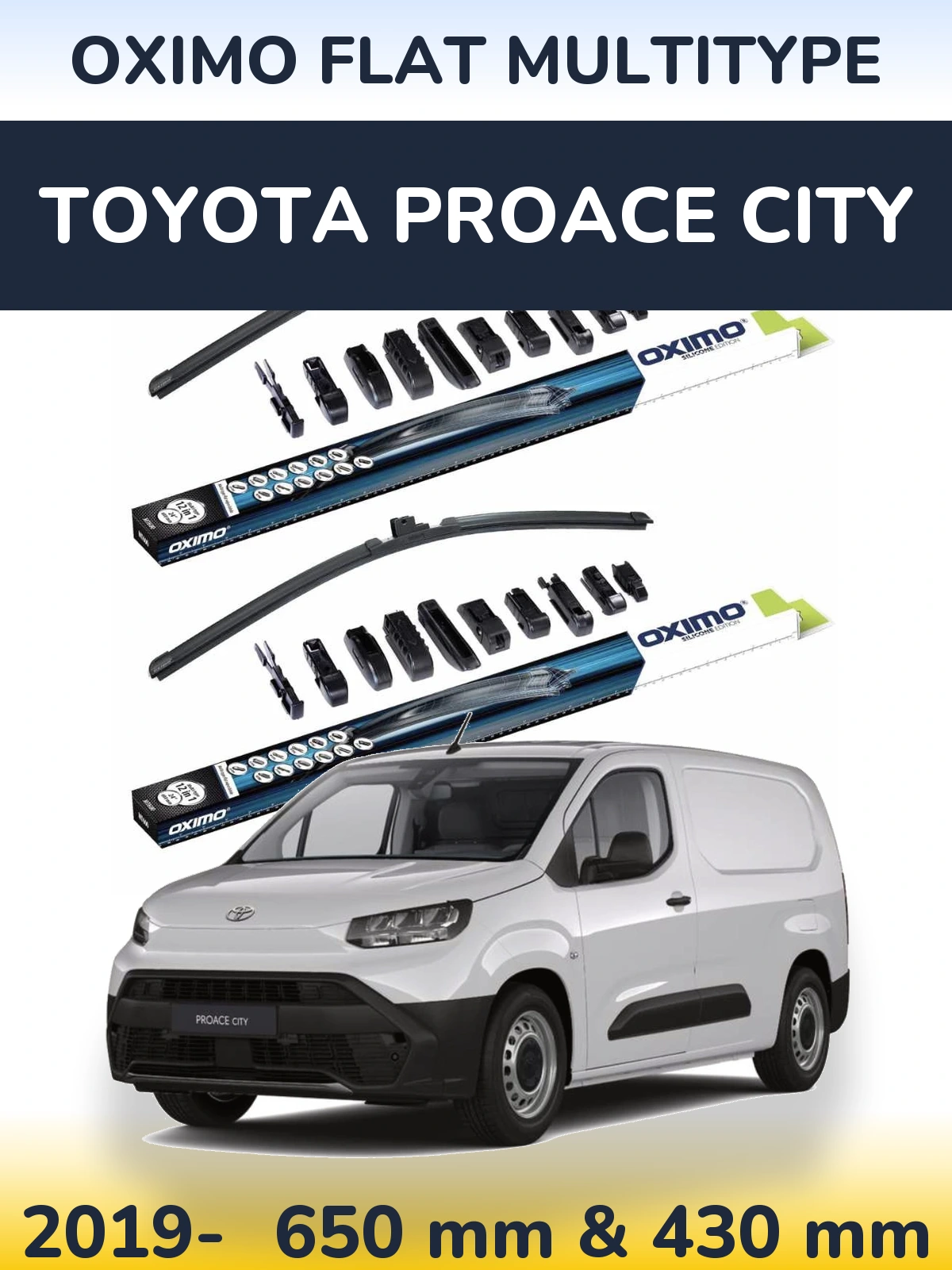 Комплект передніх щіток Oximo Flat MultiТипe 650 & 430 мм для Toyota ProAce City 2019-2026