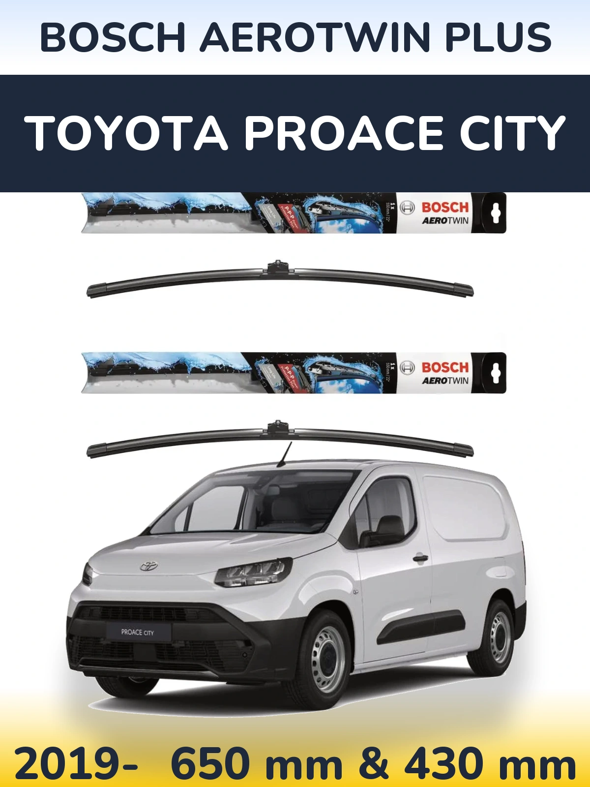 Sada předních stěračů BOSCH AeroTwin Plus 650 a 430 mm pro Toyota ProAce City 2019-2026