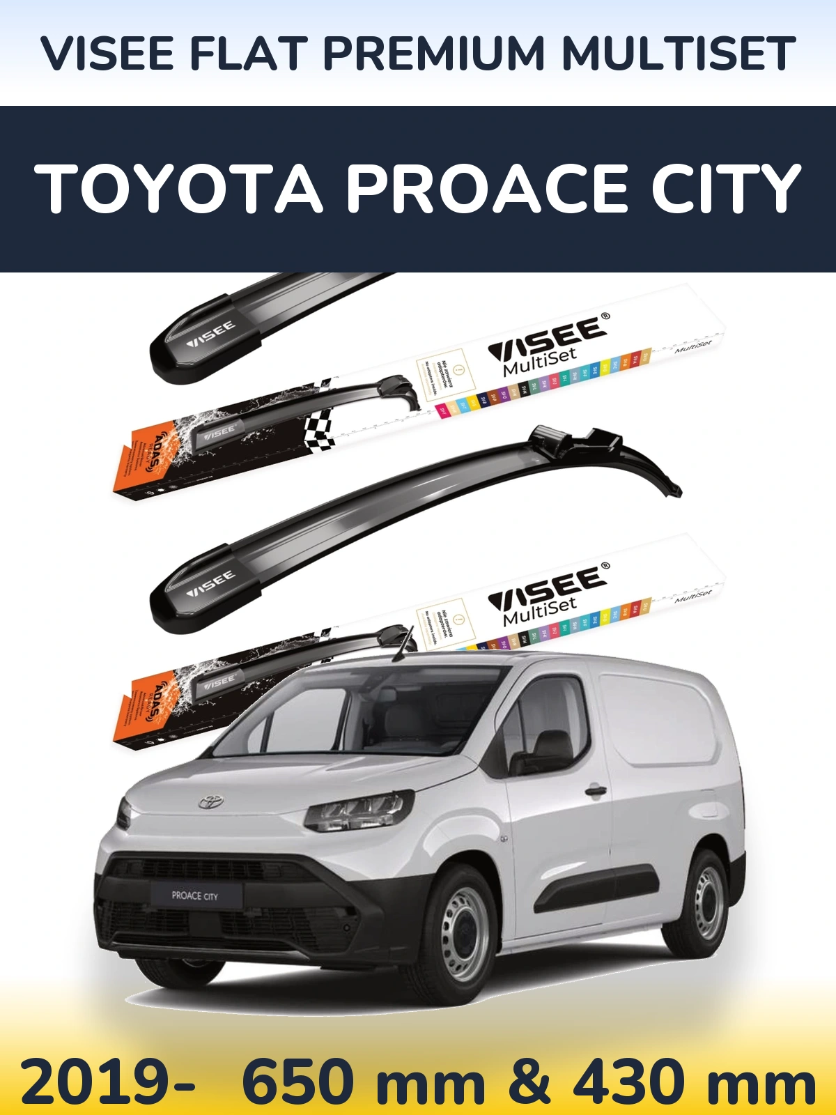 Sada předních stěračů VISEE FLAT PREMIUM MultiSet 650 a 430 mm pro Toyota ProAce City 2019-2026