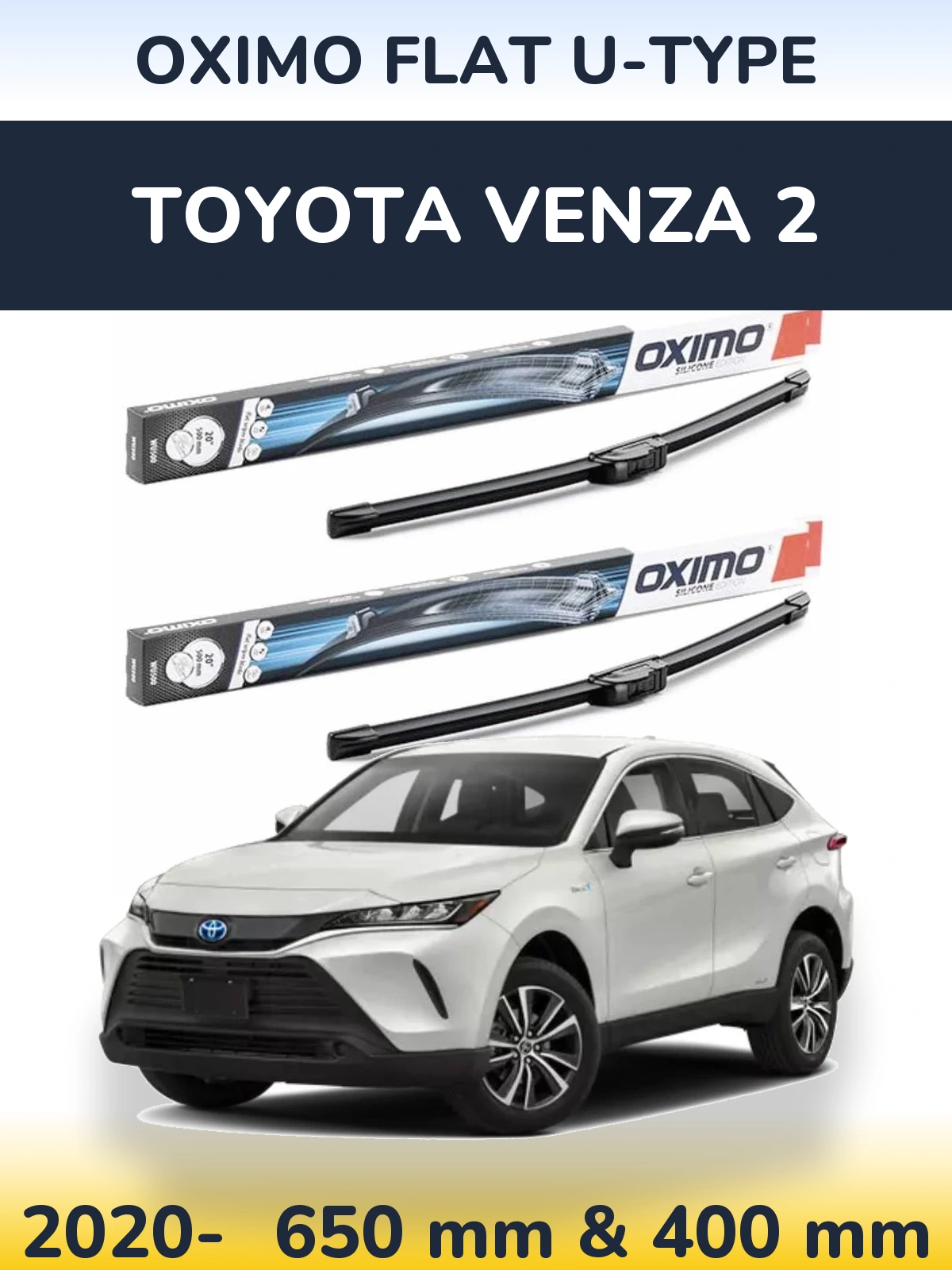 Sada předních stěračů Oximo Flat U-type 650 a 400 mm pro Toyota Venza 2 2020-2026