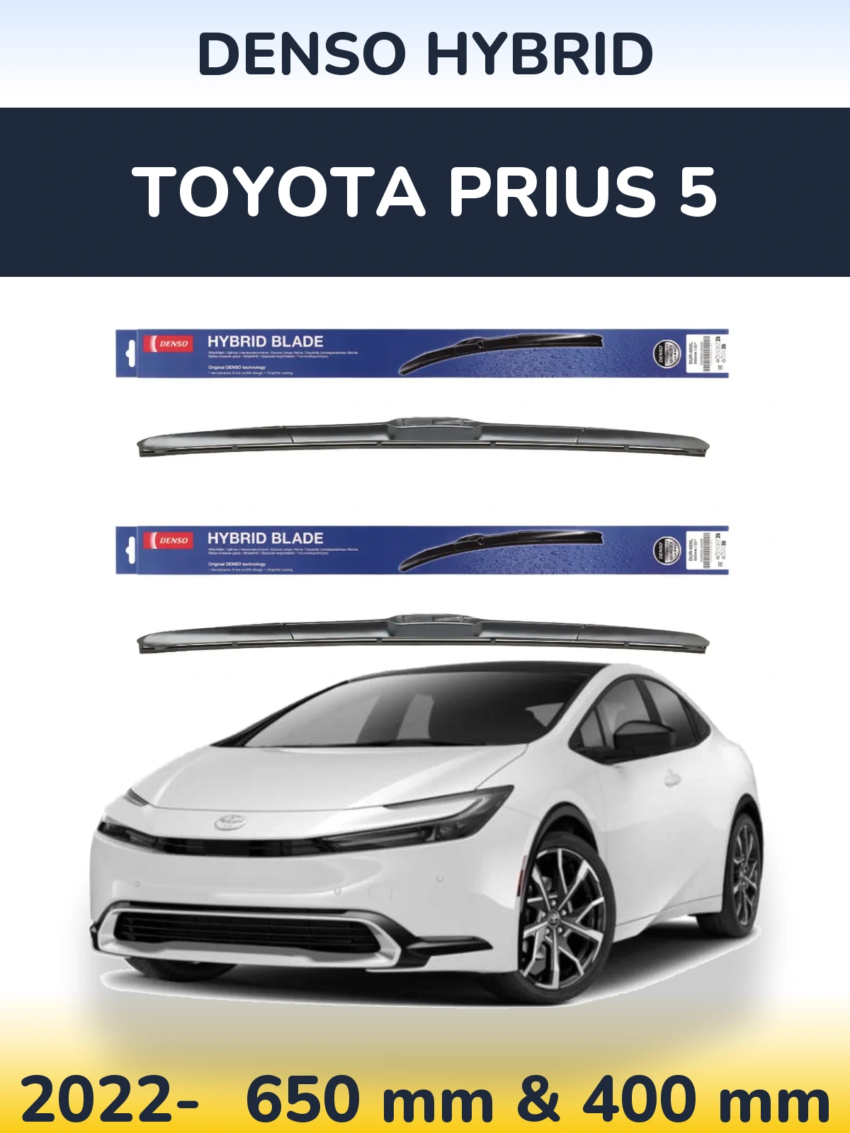 Sada předních stěračů Denso Hybrid 650 a 400 mm pro Toyota Prius 5 2022-2026