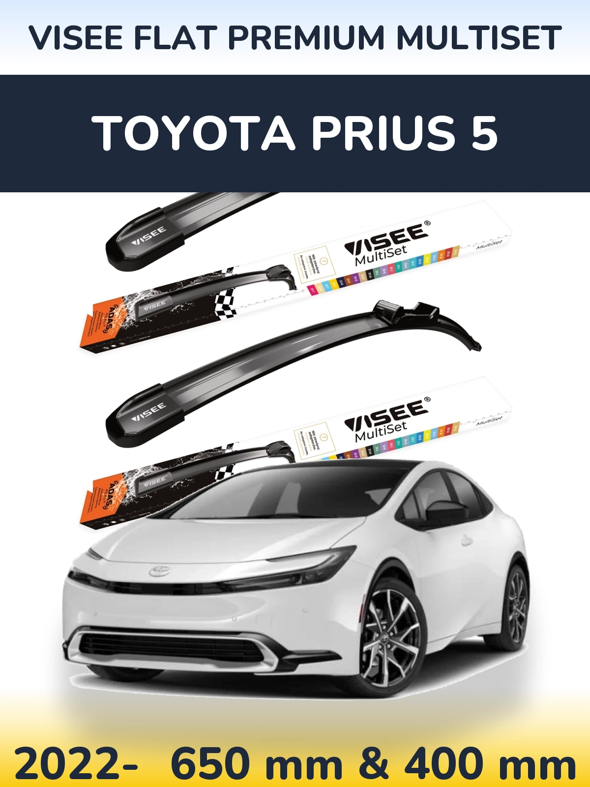 Sada předních stěračů VISEE FLAT PREMIUM MultiSet 650 a 400 mm pro Toyota Prius 5 2022-2026