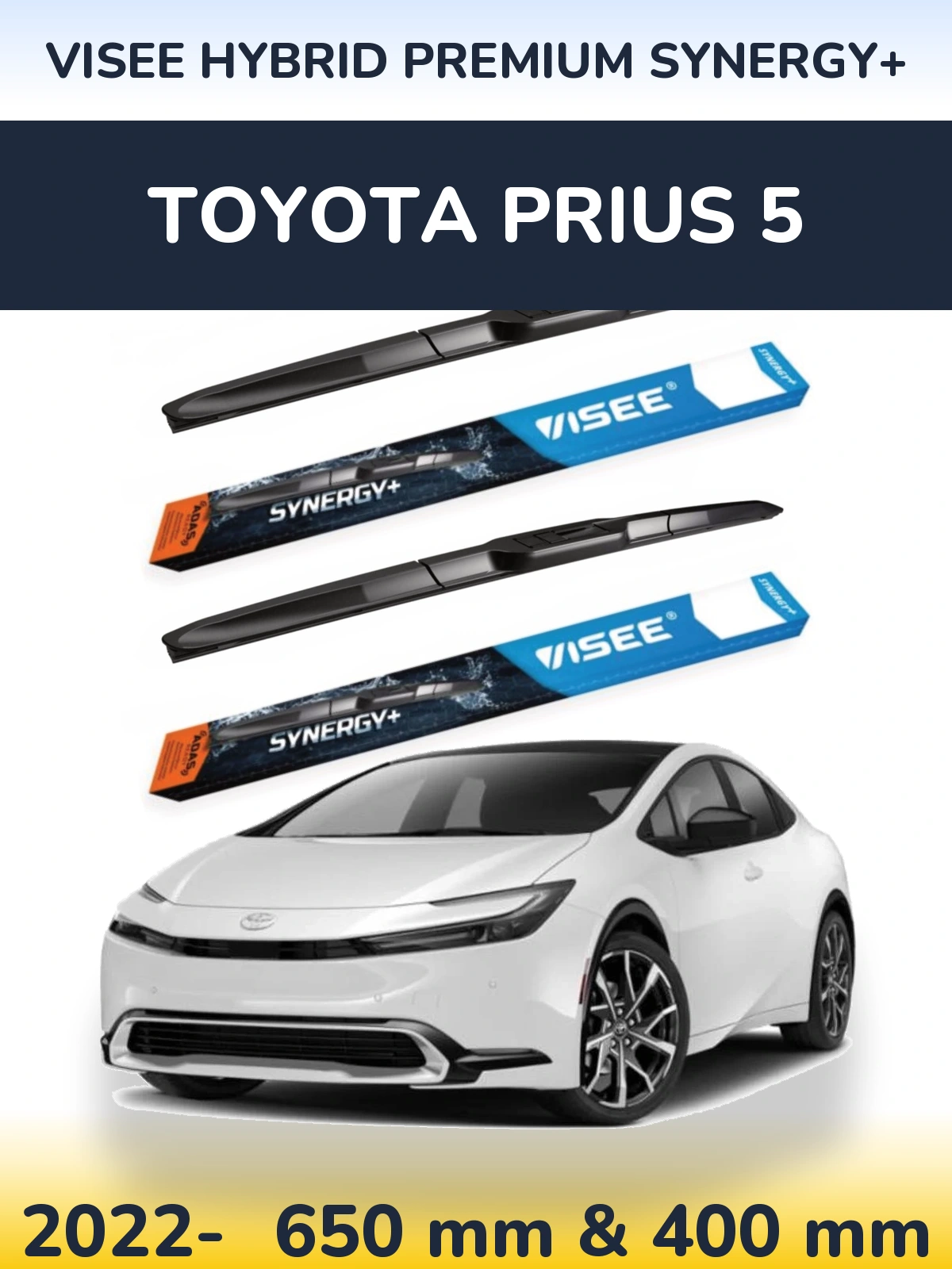 Sada předních stěračů VISEE HYBRID PREMIUM SYNERGY+ 650 a 400 mm pro Toyota Prius 5 2022-2026
